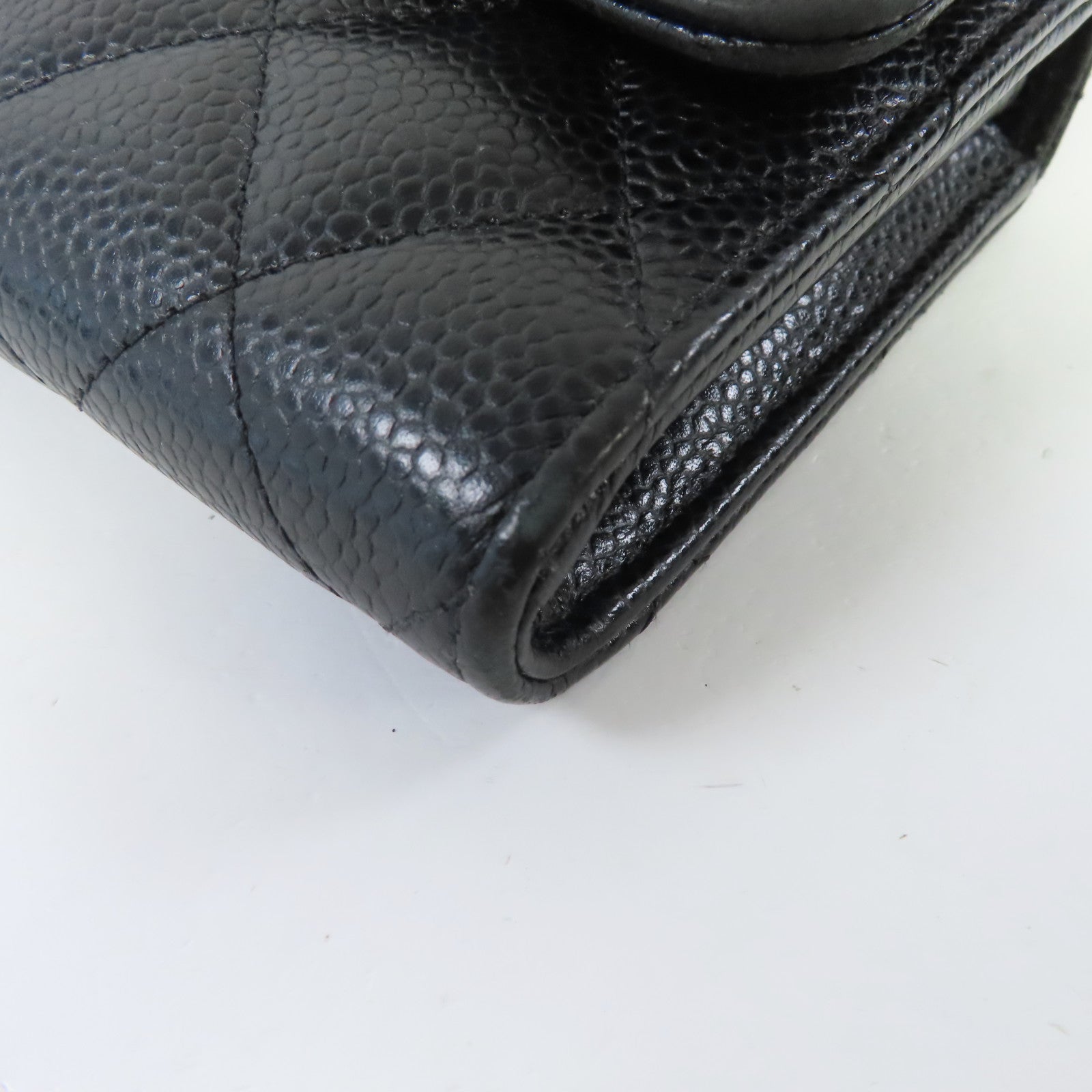 CHANEL 菱格Caviar皮革Long Wallet銀扣長錢包黑色