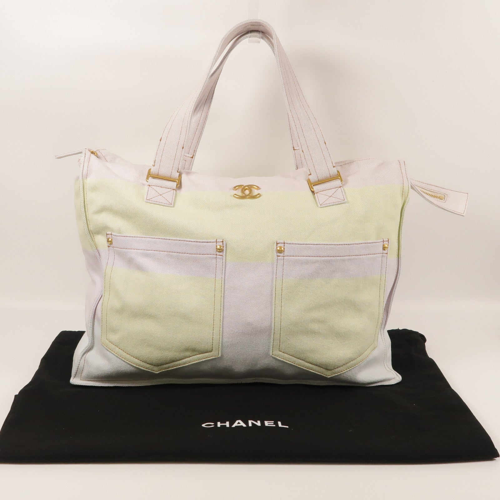 CHANEL CC GHW Tote Bag Canvas Pink / Yellow
