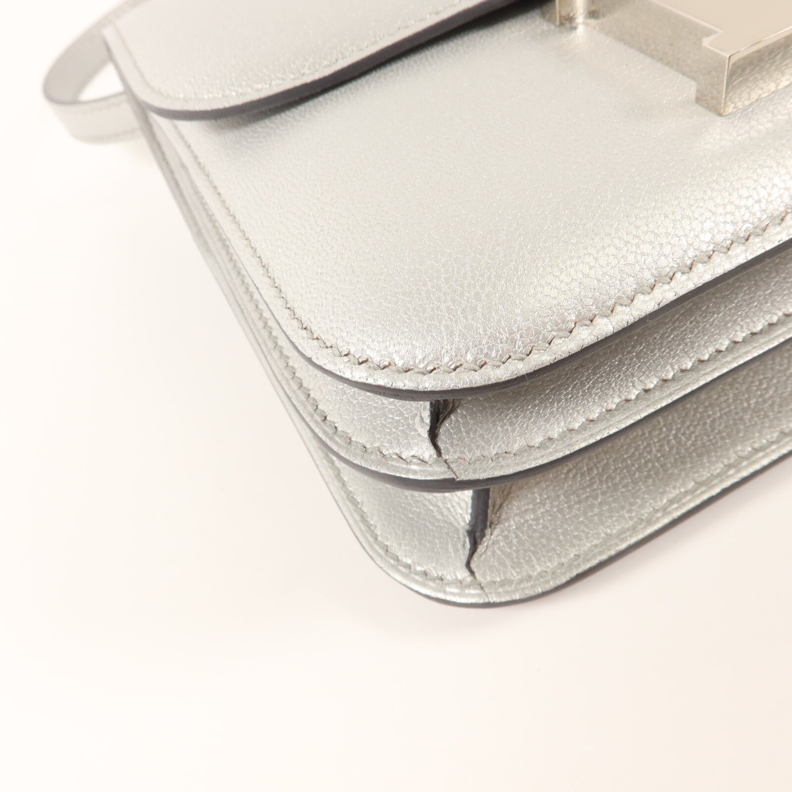 HERMES Chevre皮革Constance Mini手挽肩背兩用袋Argent