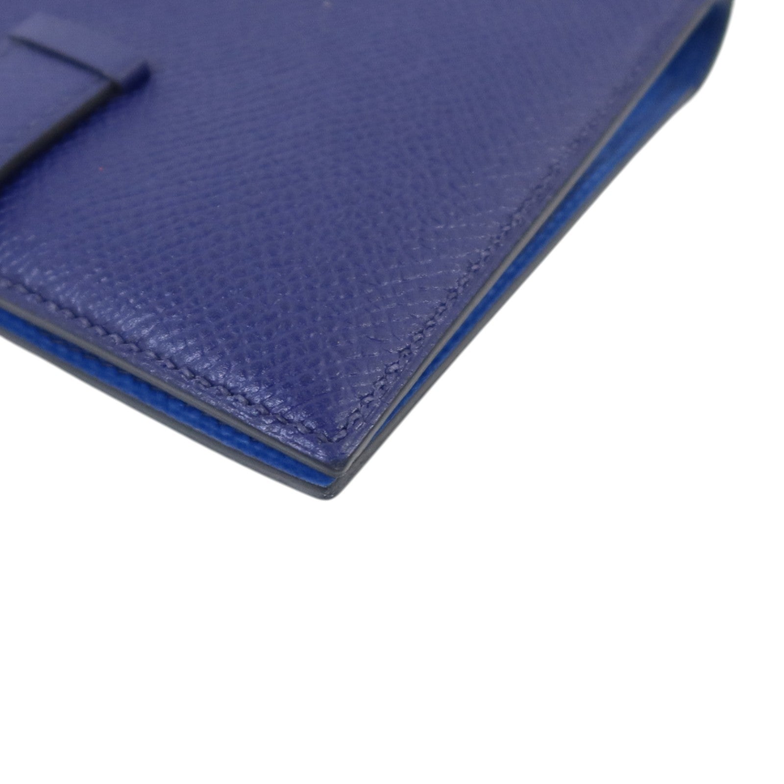 HERMES Epsom皮革Bearn Compact Wallet銀扣錢包Blue Encre