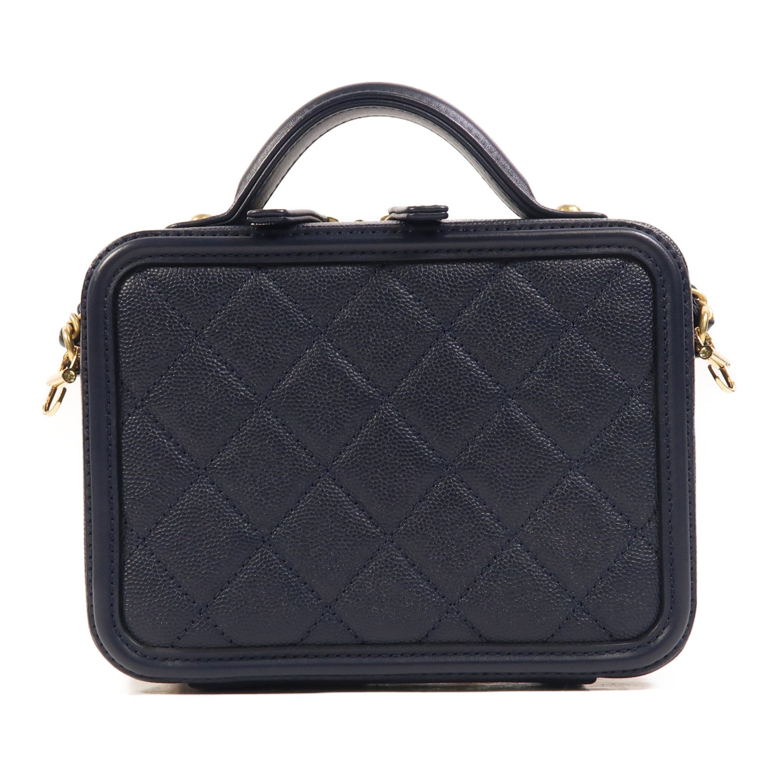 CHANEL 牛皮皮革Vanity Case金扣鏈帶手挽肩背兩用袋