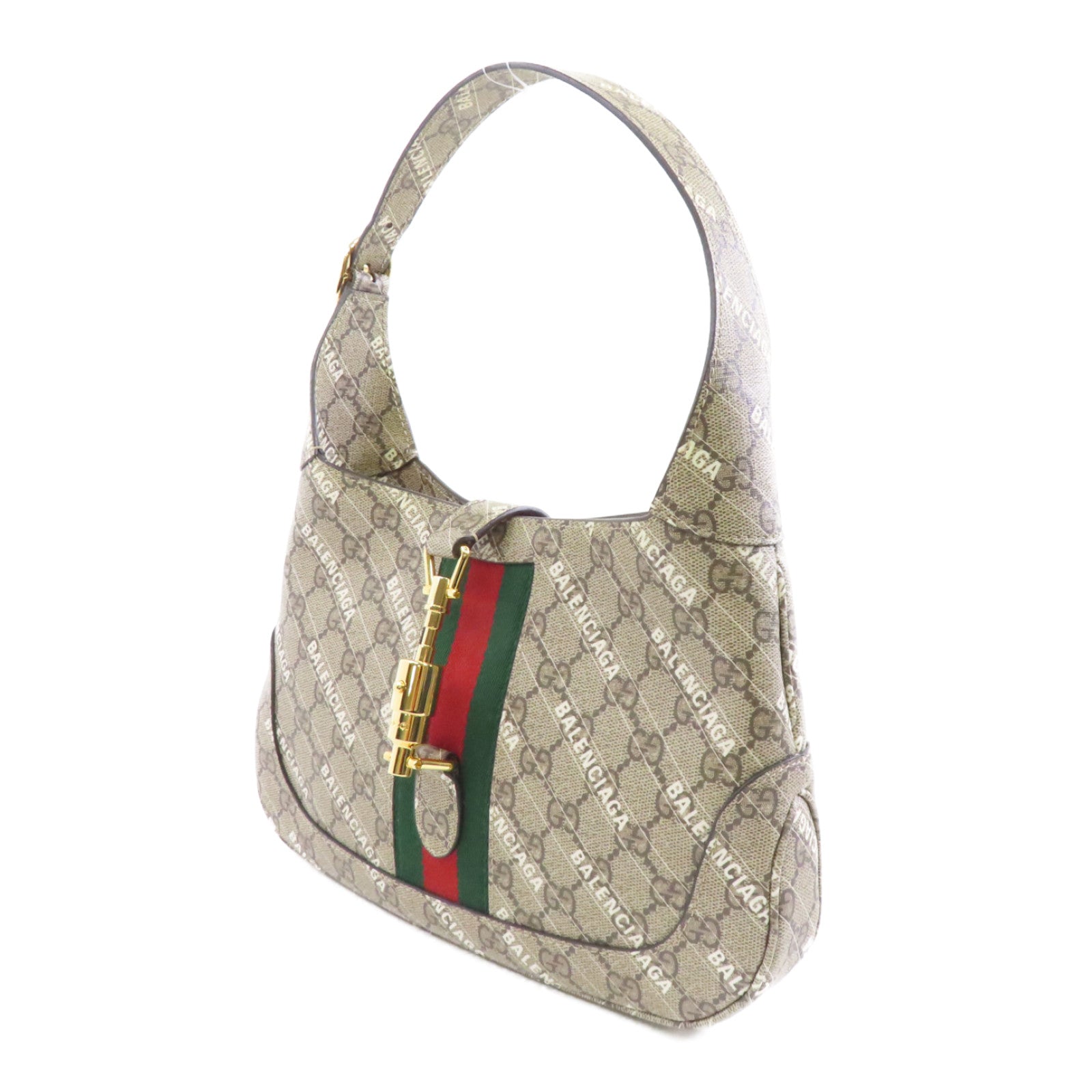 GUCCI 【激減優惠】塗層帆布Gucci X Balenciaga Shoulder Bag金扣肩背袋灰色/棕色