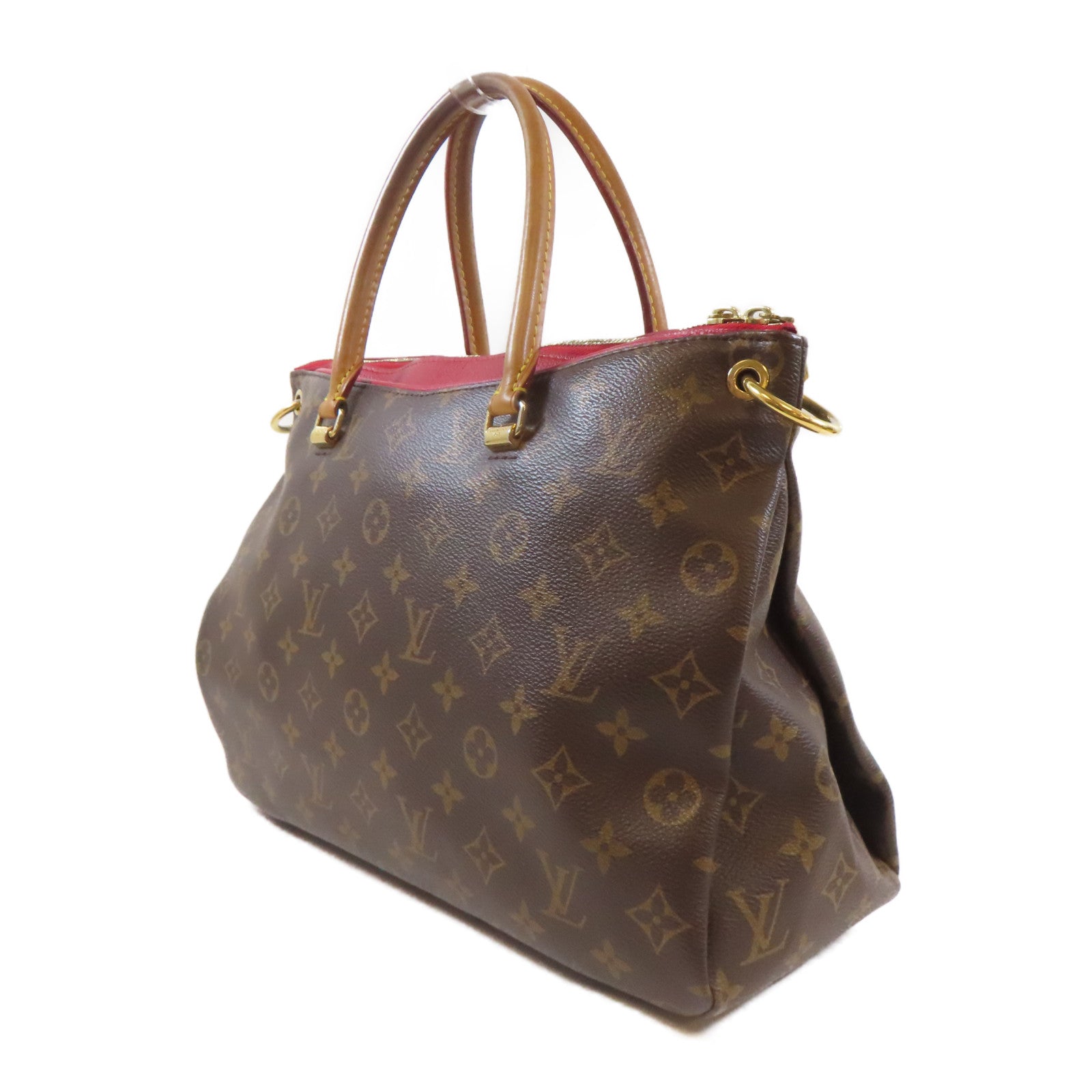 LOUIS VUITTON 【激減優惠】Monogram Pallas MM金扣手挽肩背兩用袋啡色/紅色