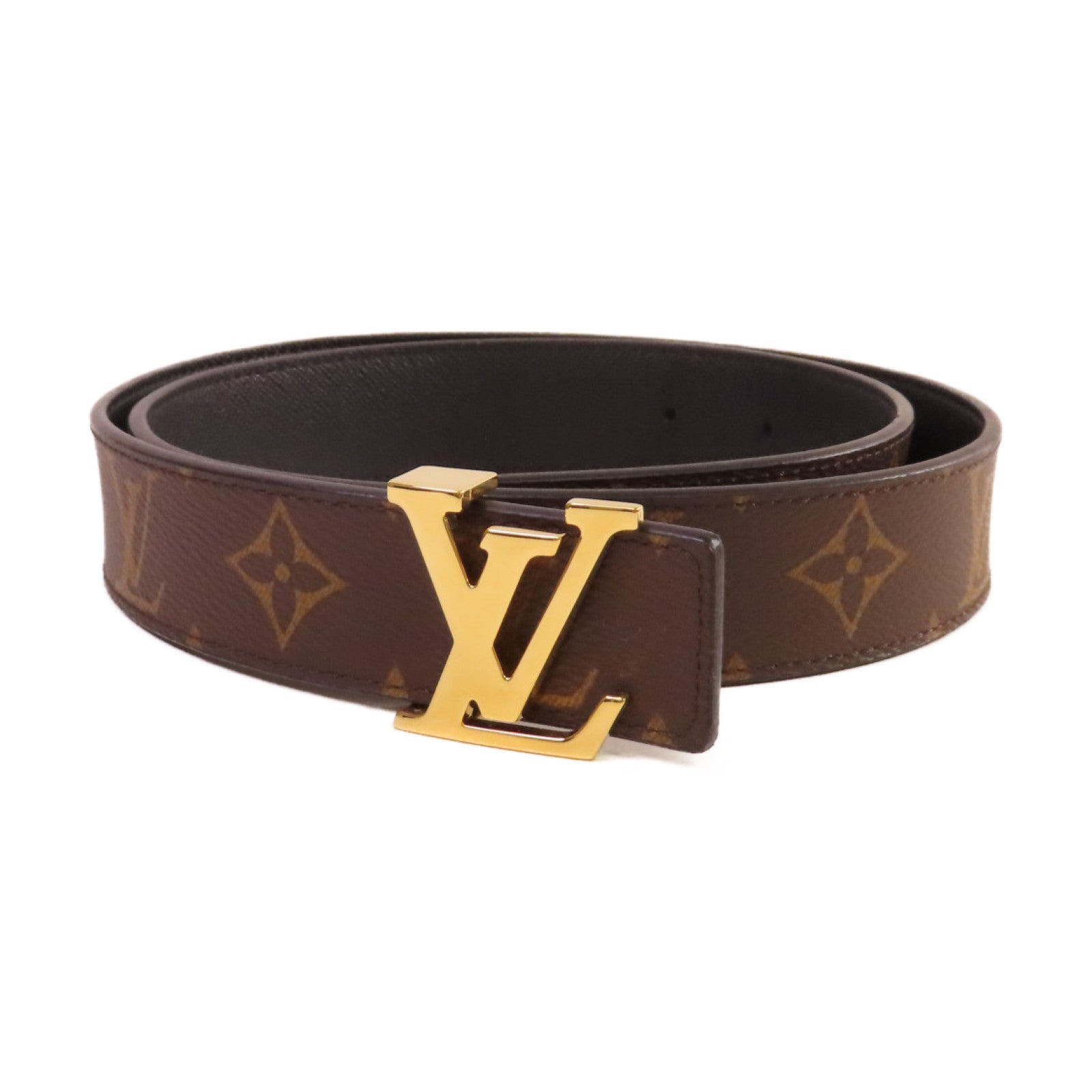LOUIS VUITTON Monogram Reversible Initiales Belt LV Buckle金扣皮帶啡色