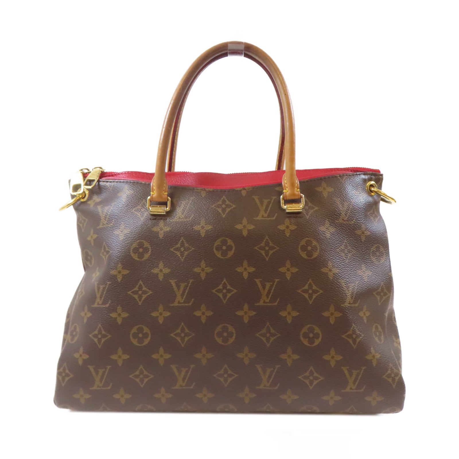 LOUIS VUITTON 【激減優惠】Monogram Pallas MM金扣手挽肩背兩用袋啡色/紅色