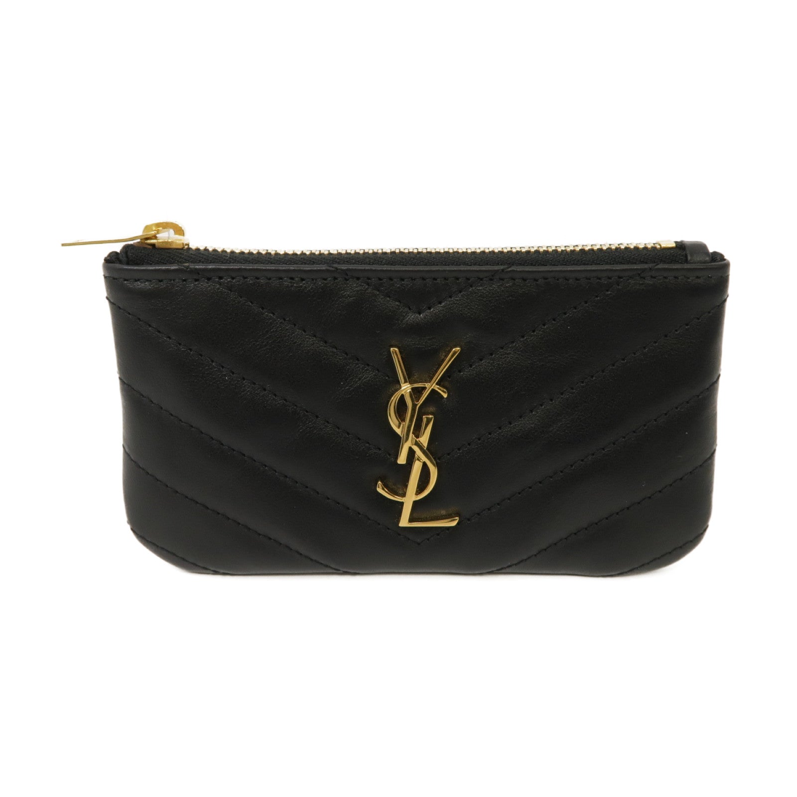 SAINT LAURENT 牛皮皮革Coin Case金扣零錢包黑色