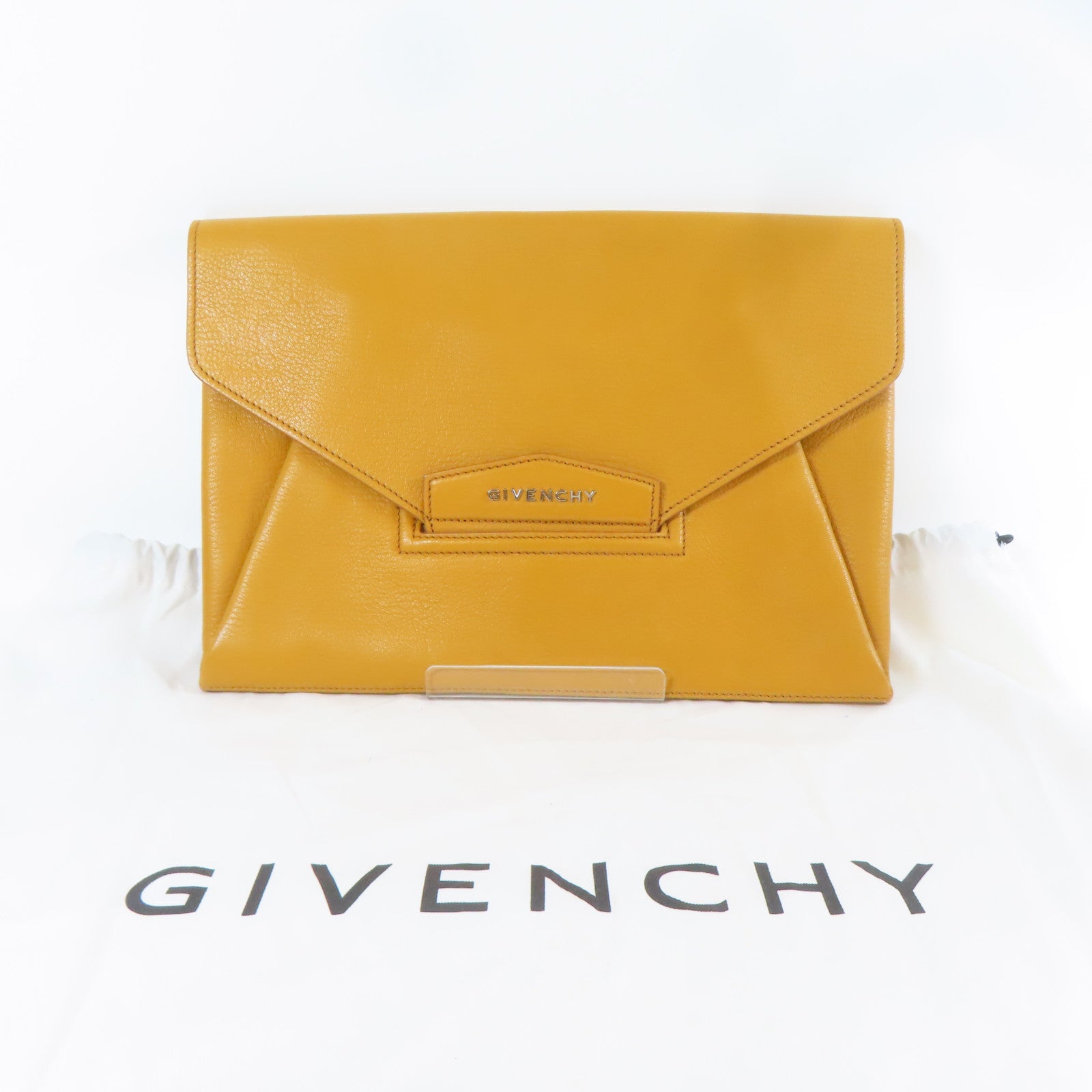 GIVENCHY 【激減優惠】牛皮皮革Cluth Bag銀扣手拿包橙色