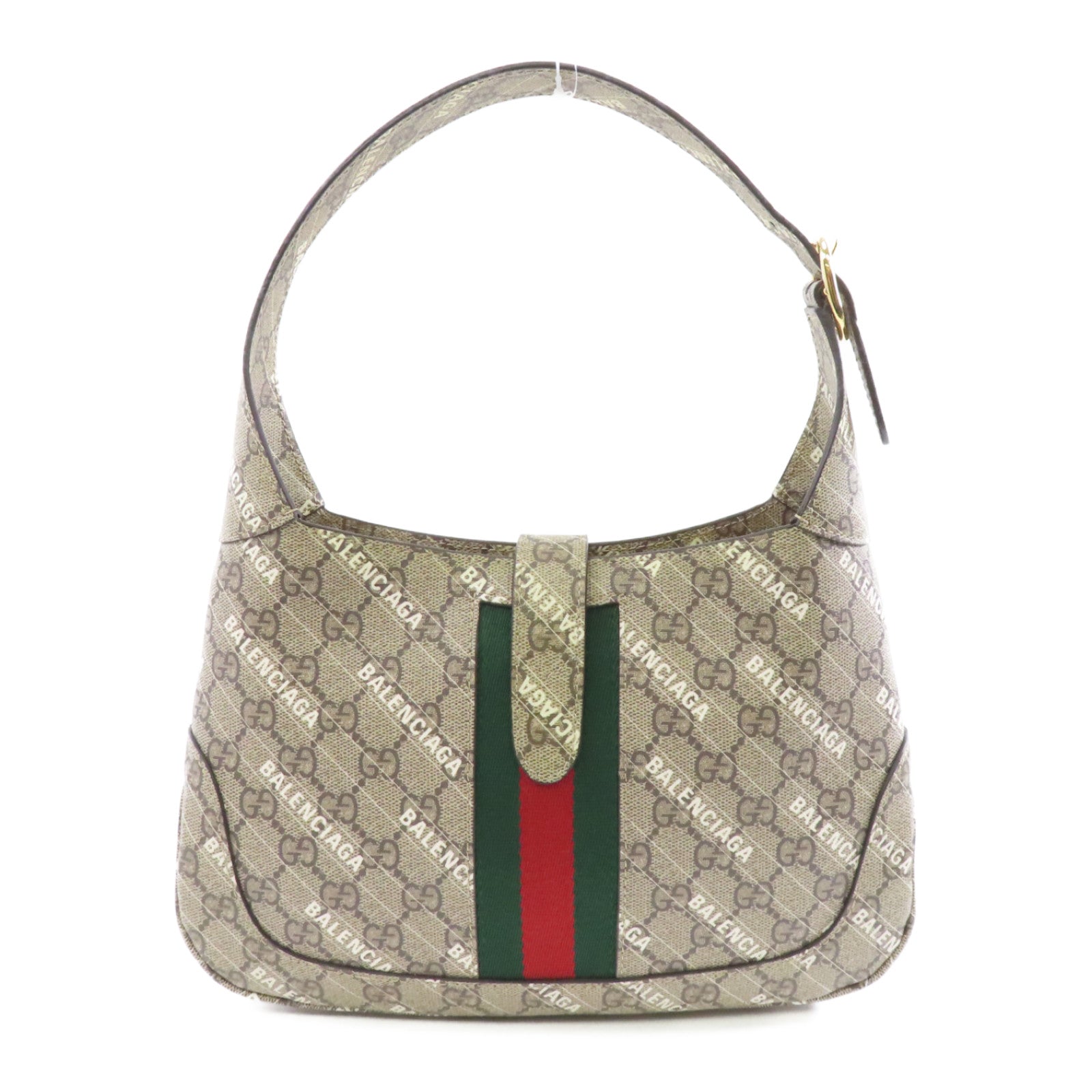 GUCCI 【激減優惠】塗層帆布Gucci X Balenciaga Shoulder Bag金扣肩背袋灰色/棕色