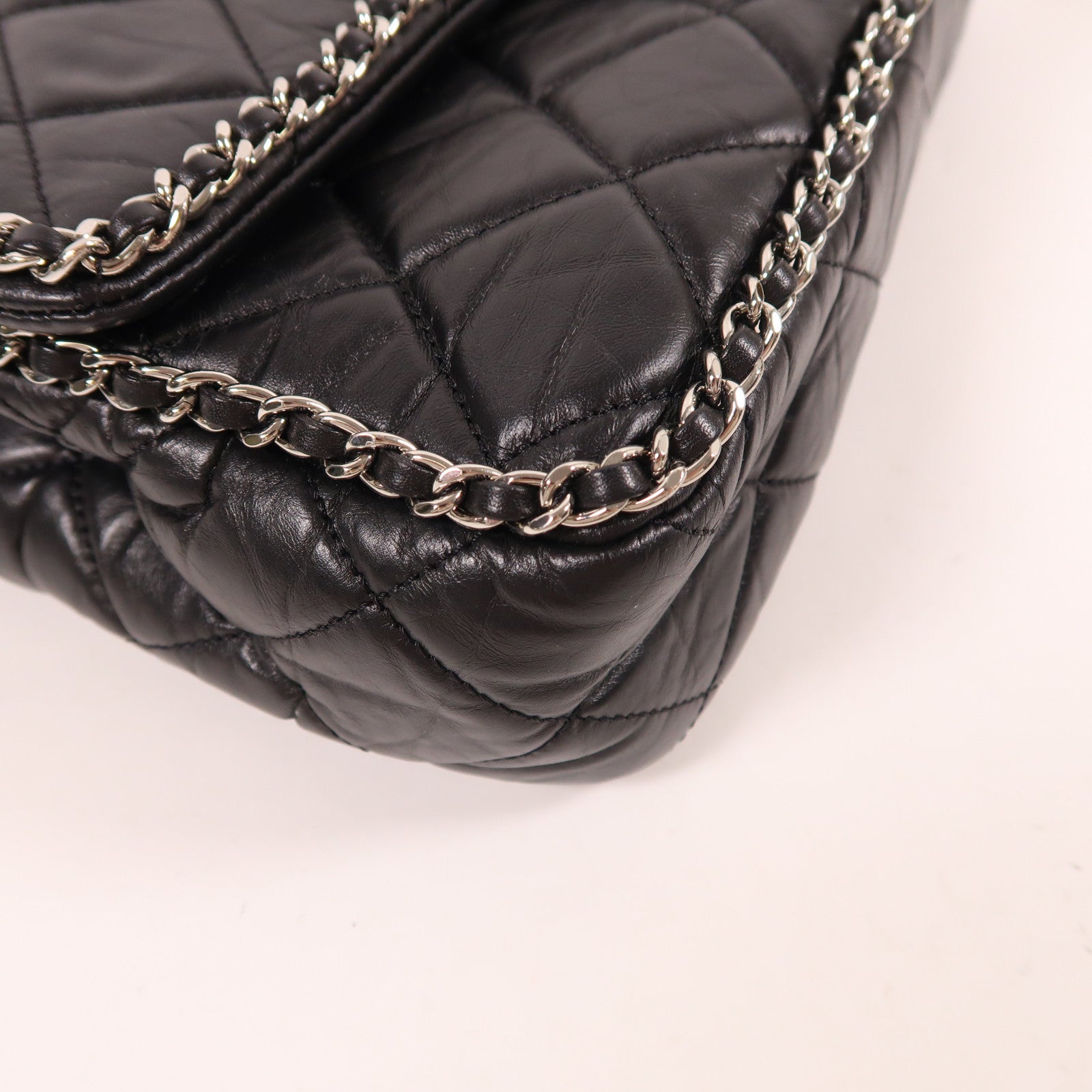 CHANEL 牛皮皮革Chain Shoulder銀扣鏈帶肩背袋