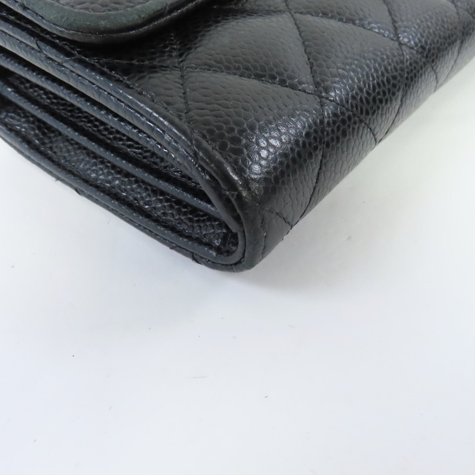 CHANEL 菱格Caviar皮革Long Wallet銀扣長錢包黑色
