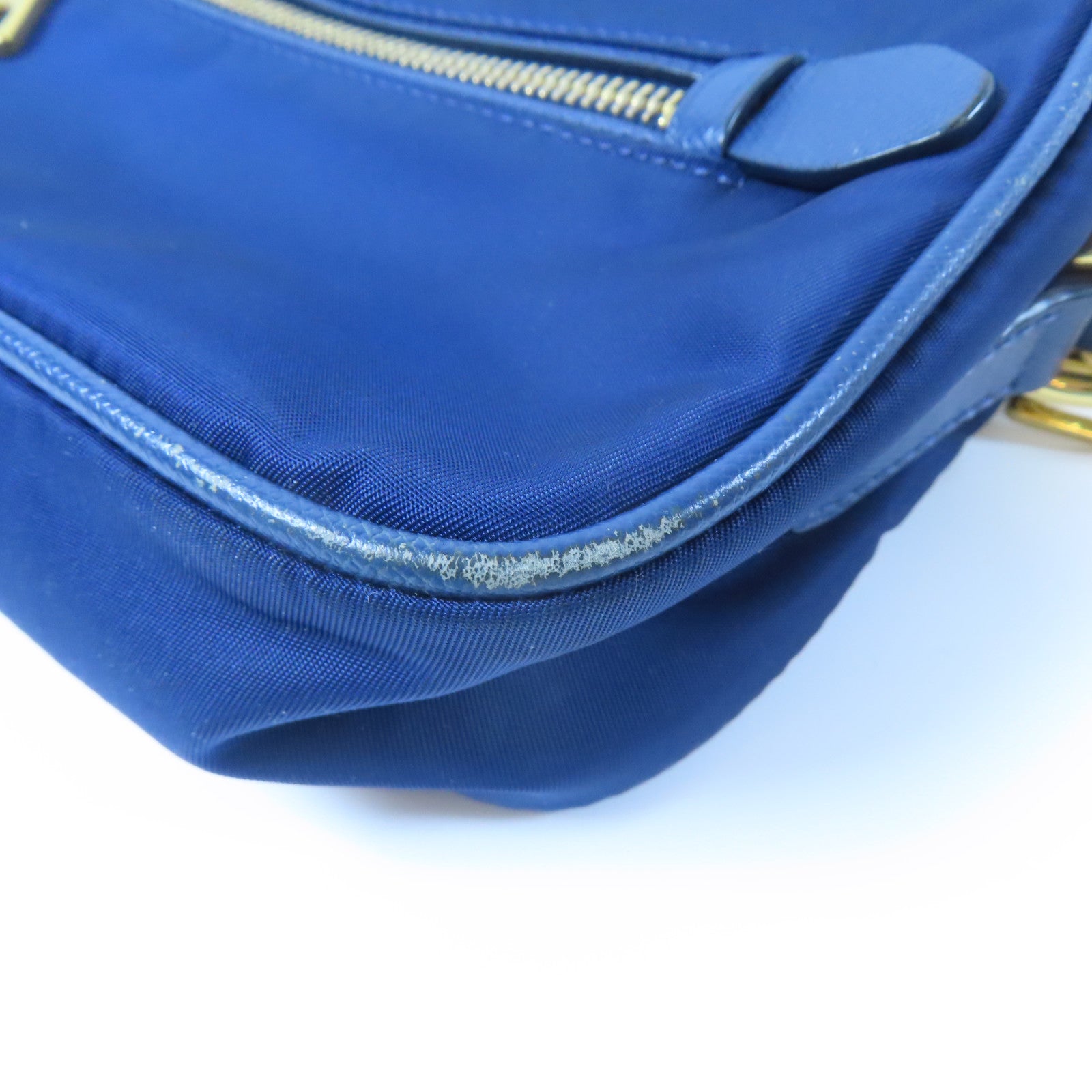 PRADA 【激減優惠】尼龍/皮革Tessuto Saffian Crossbody Pouch金扣肩背袋藍色