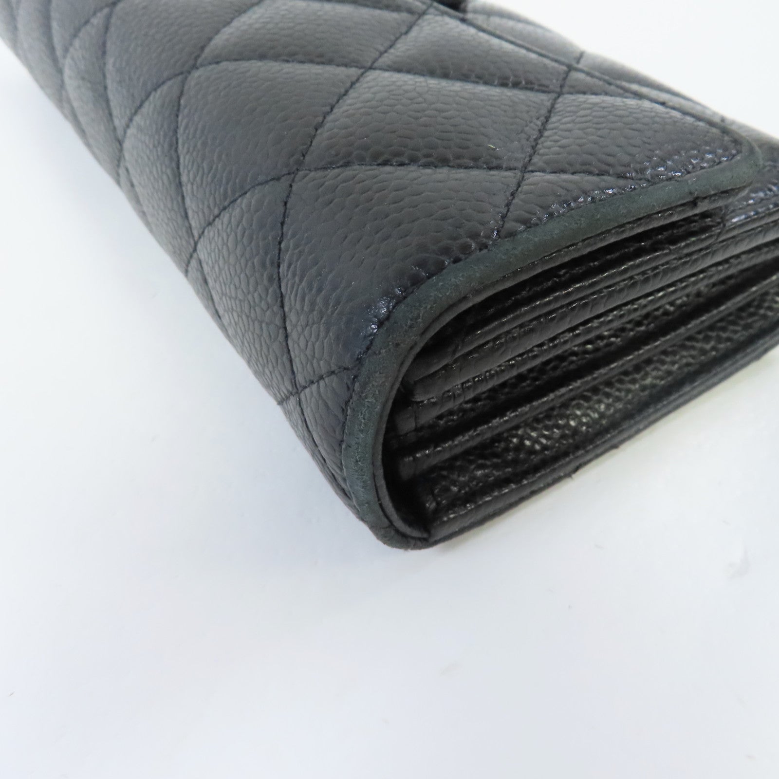 CHANEL 菱格Caviar皮革Long Wallet銀扣長錢包黑色