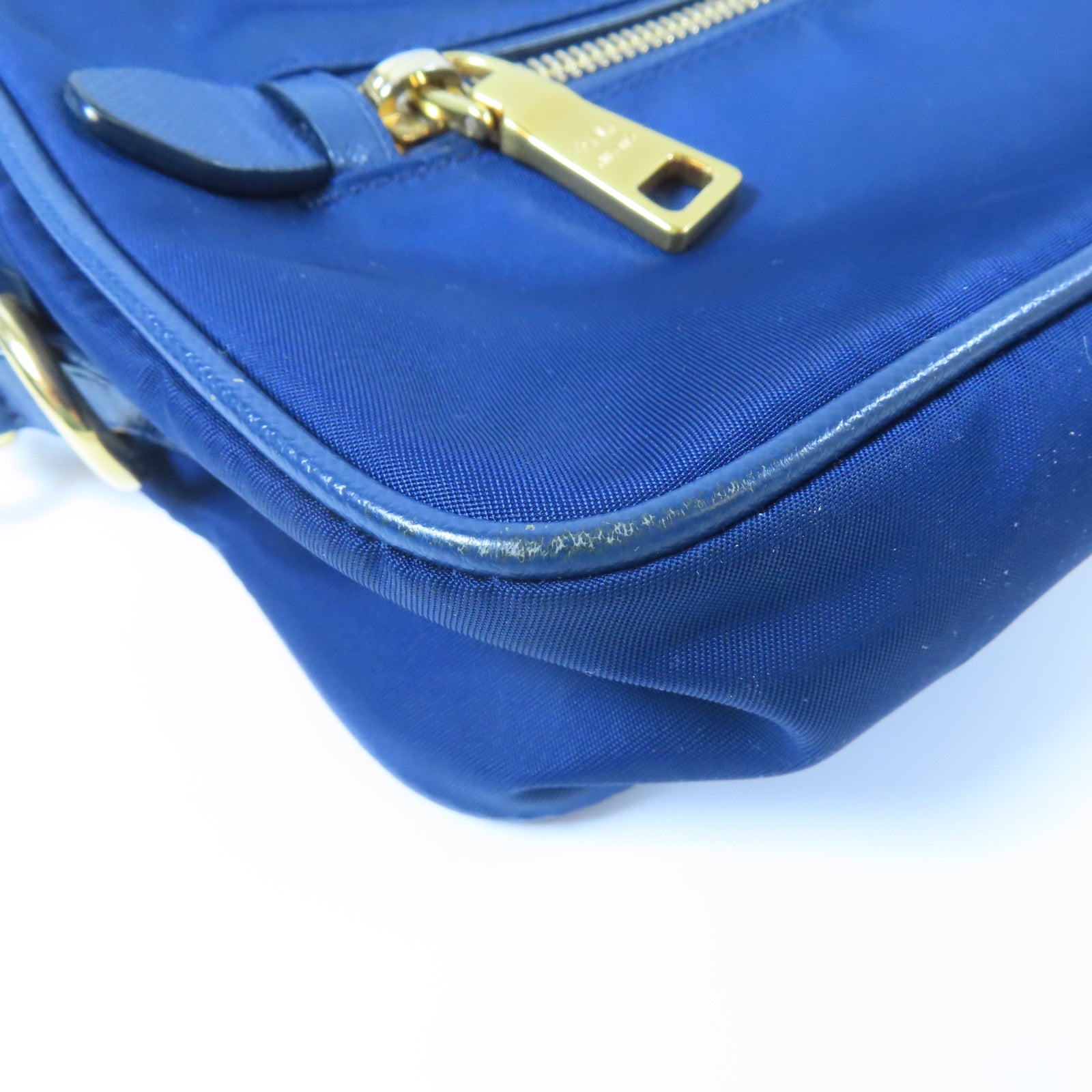 PRADA 【激減優惠】尼龍/皮革Tessuto Saffian Crossbody Pouch金扣肩背袋藍色