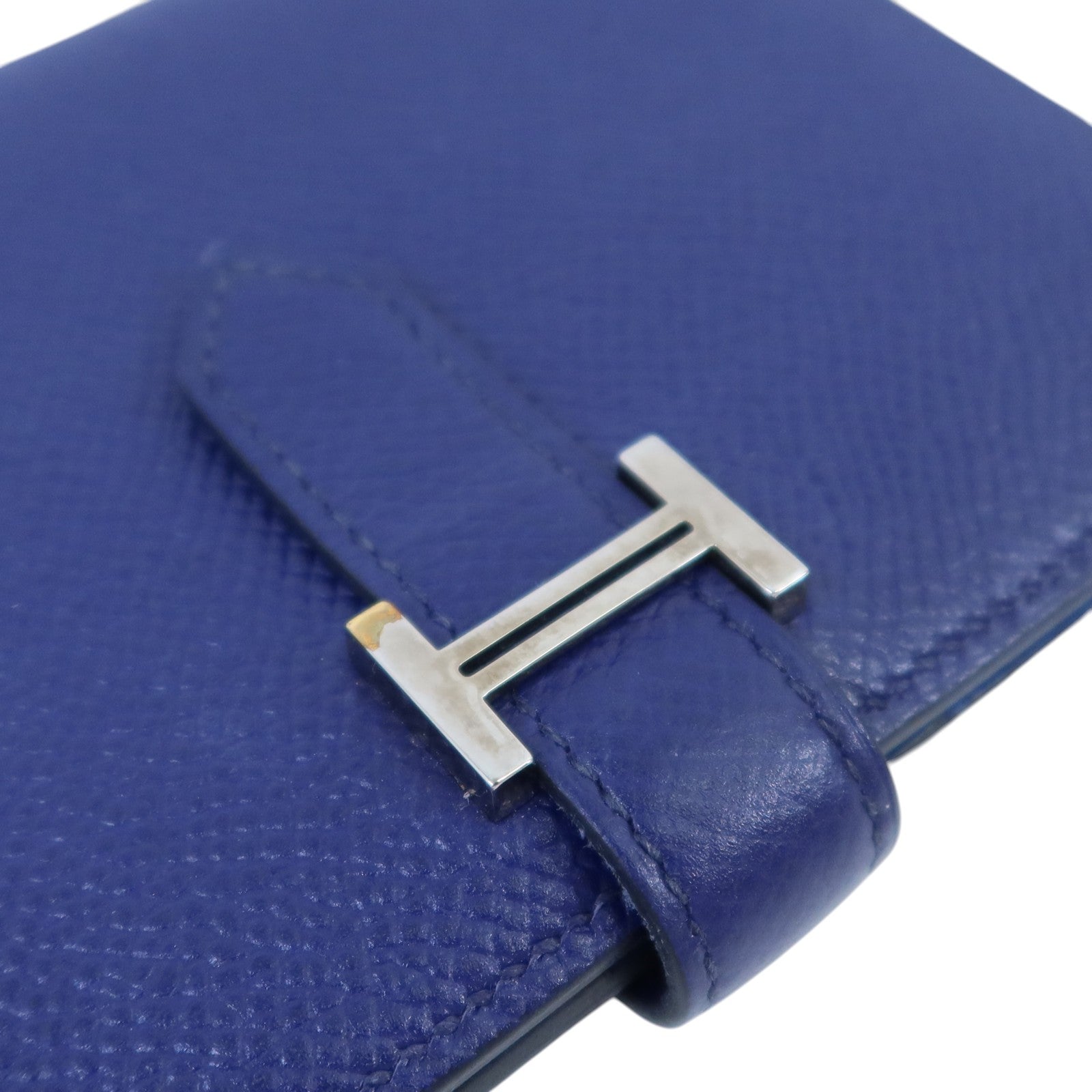 HERMES Epsom皮革Bearn Compact Wallet銀扣錢包Blue Encre