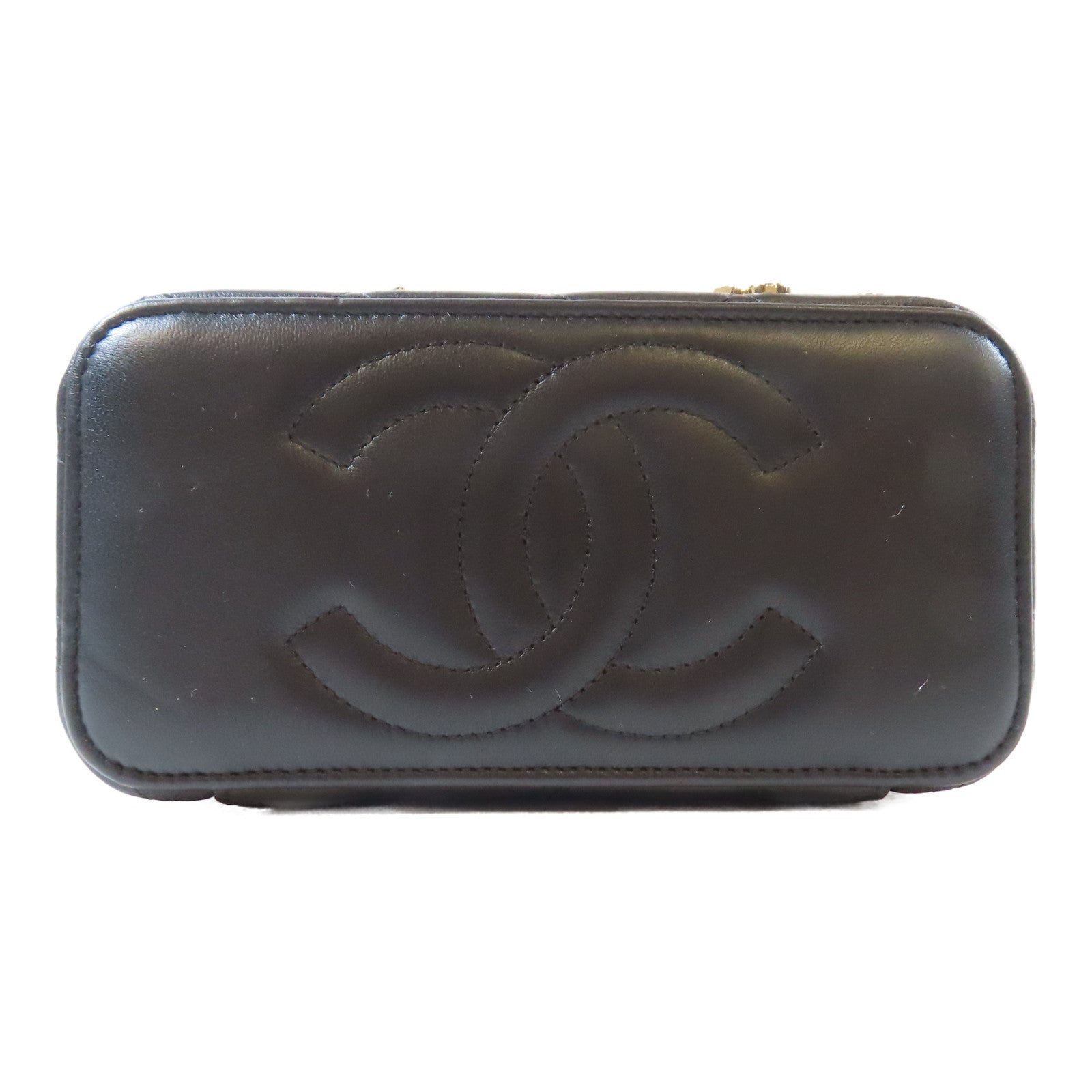 CHANEL 【激減優惠】菱格羊皮皮革Charms Vanity Case鏈帶肩背袋黑色