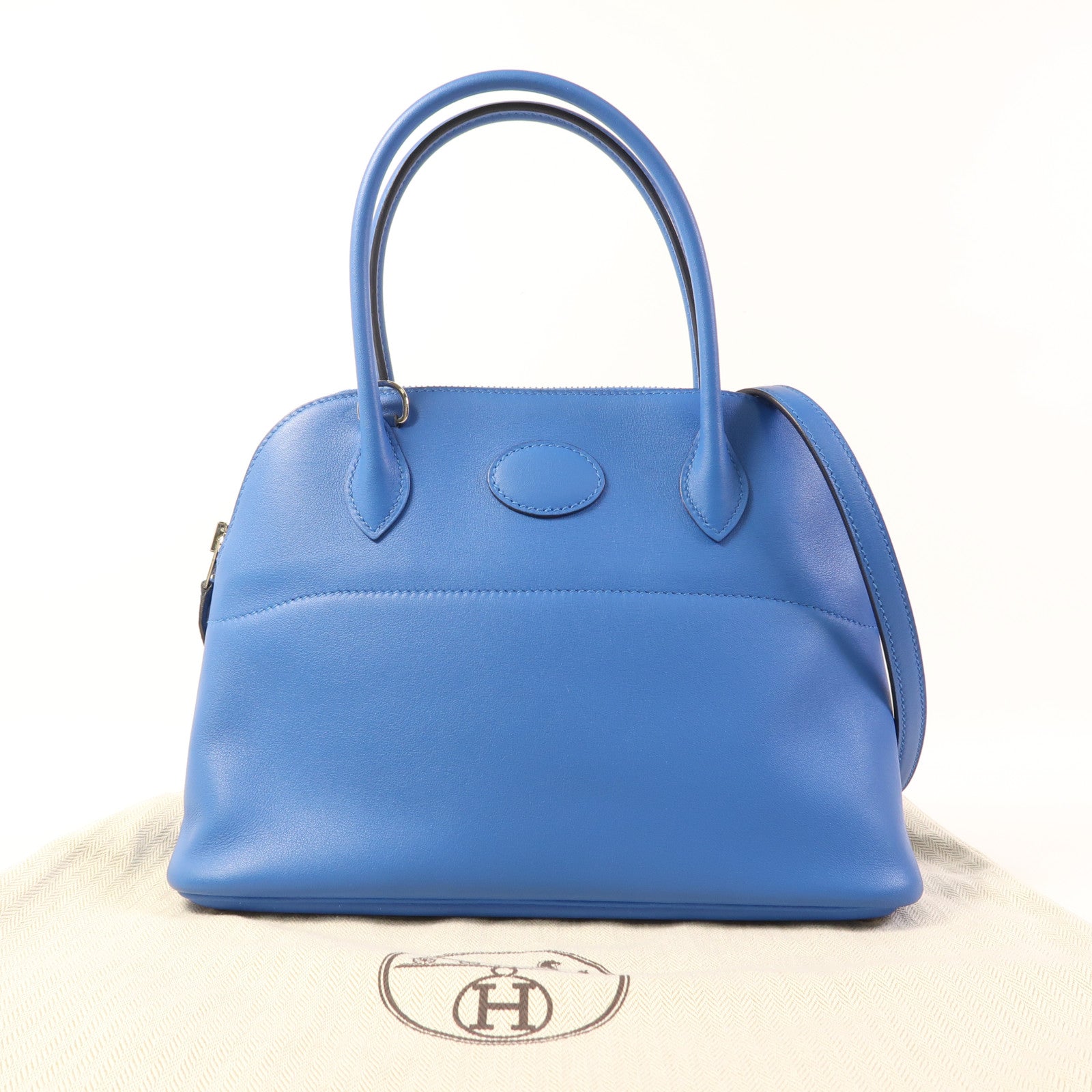 HERMES Swift皮革Bolide 27銀扣手挽肩背兩用袋Bleu Zanzibar