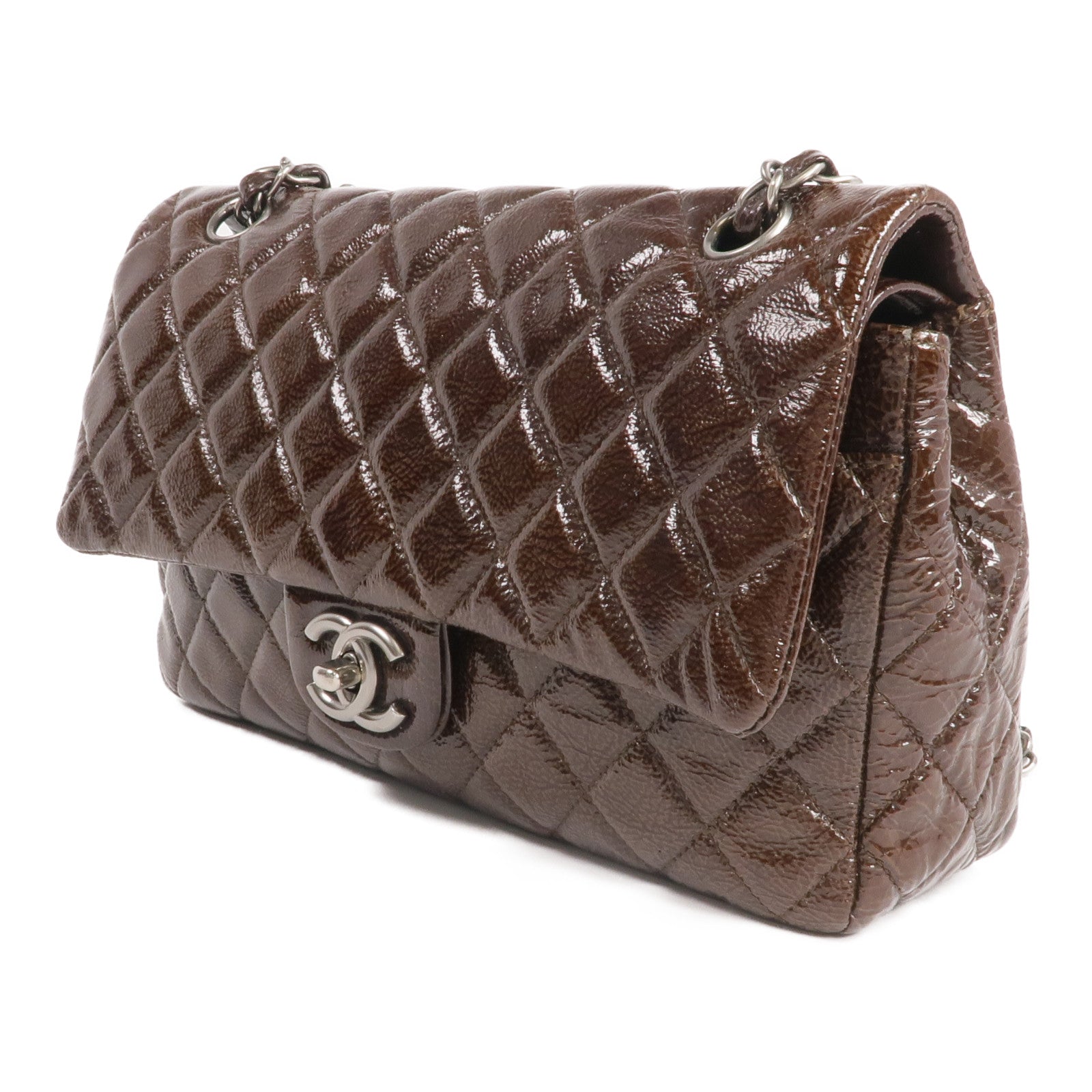 CHANEL 漆皮皮革Classic 25銀扣鏈帶肩背袋