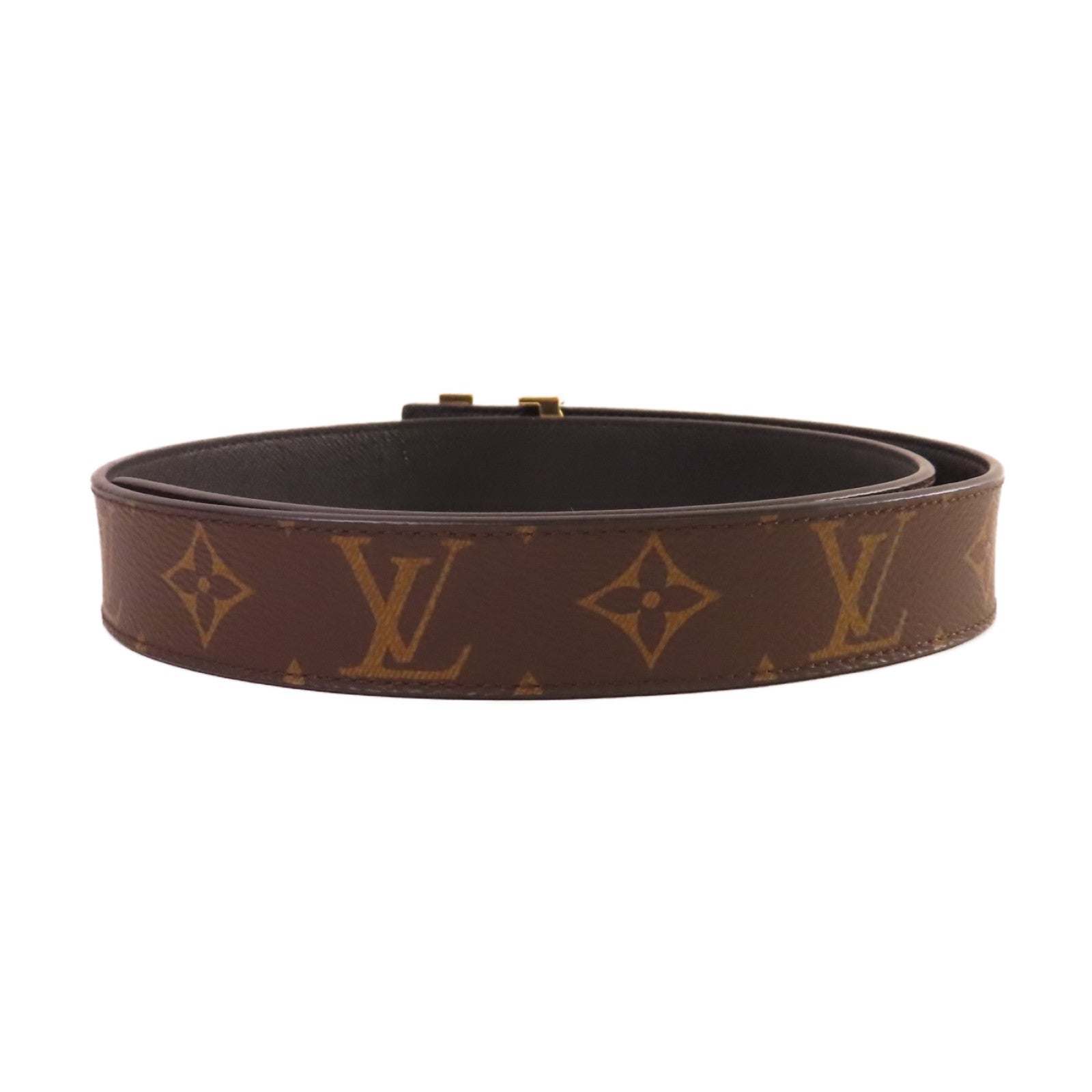 LOUIS VUITTON Monogram Reversible Initiales Belt LV Buckle金扣皮帶啡色