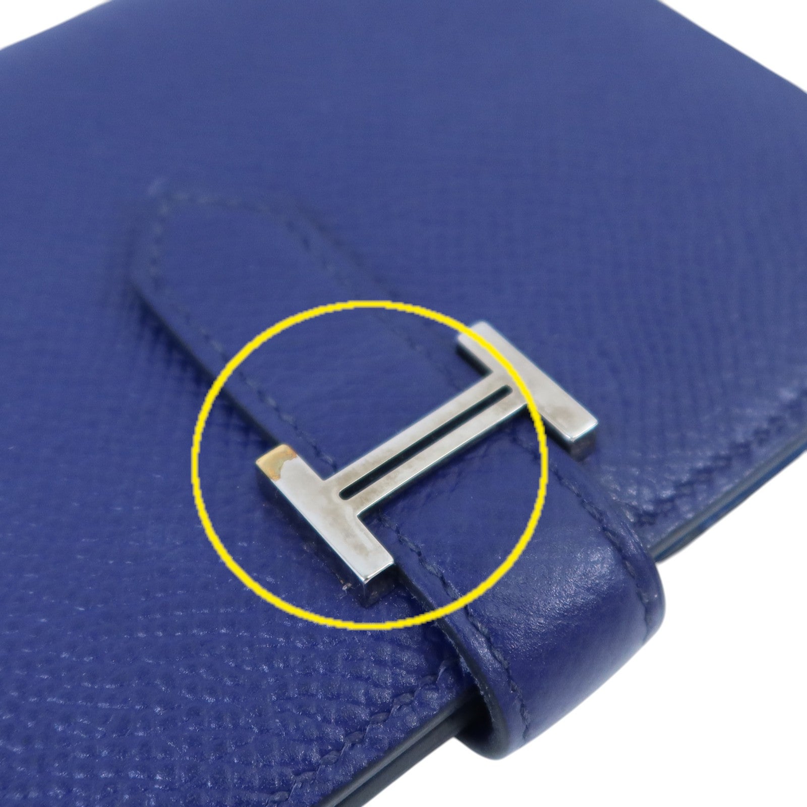 HERMES Epsom皮革Bearn Compact Wallet銀扣錢包Blue Encre