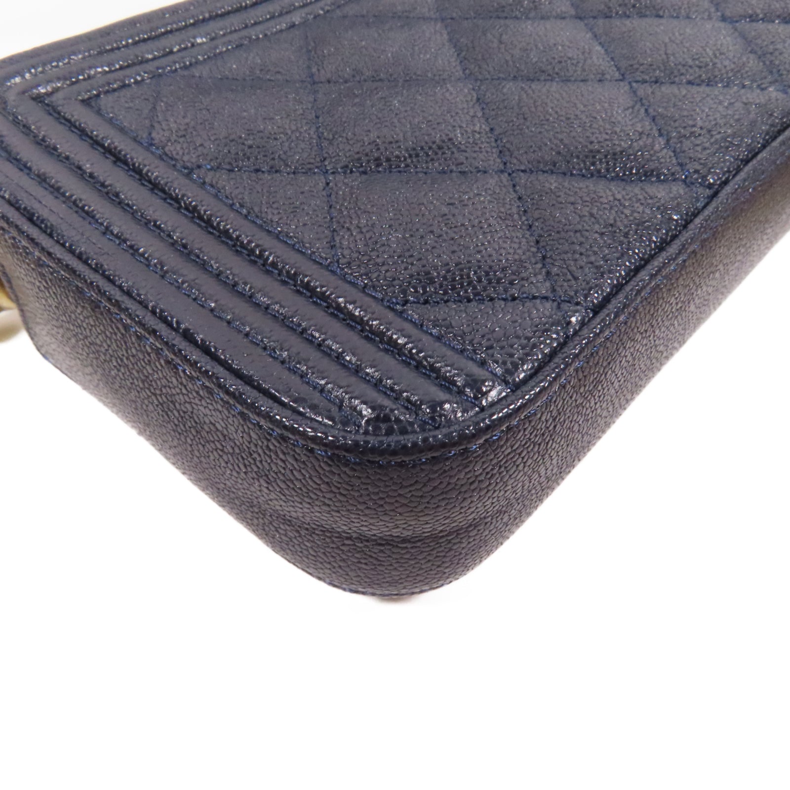 CHANEL 菱格Caviar皮革Chain Shoulder Bag金扣鏈帶肩背袋藍色