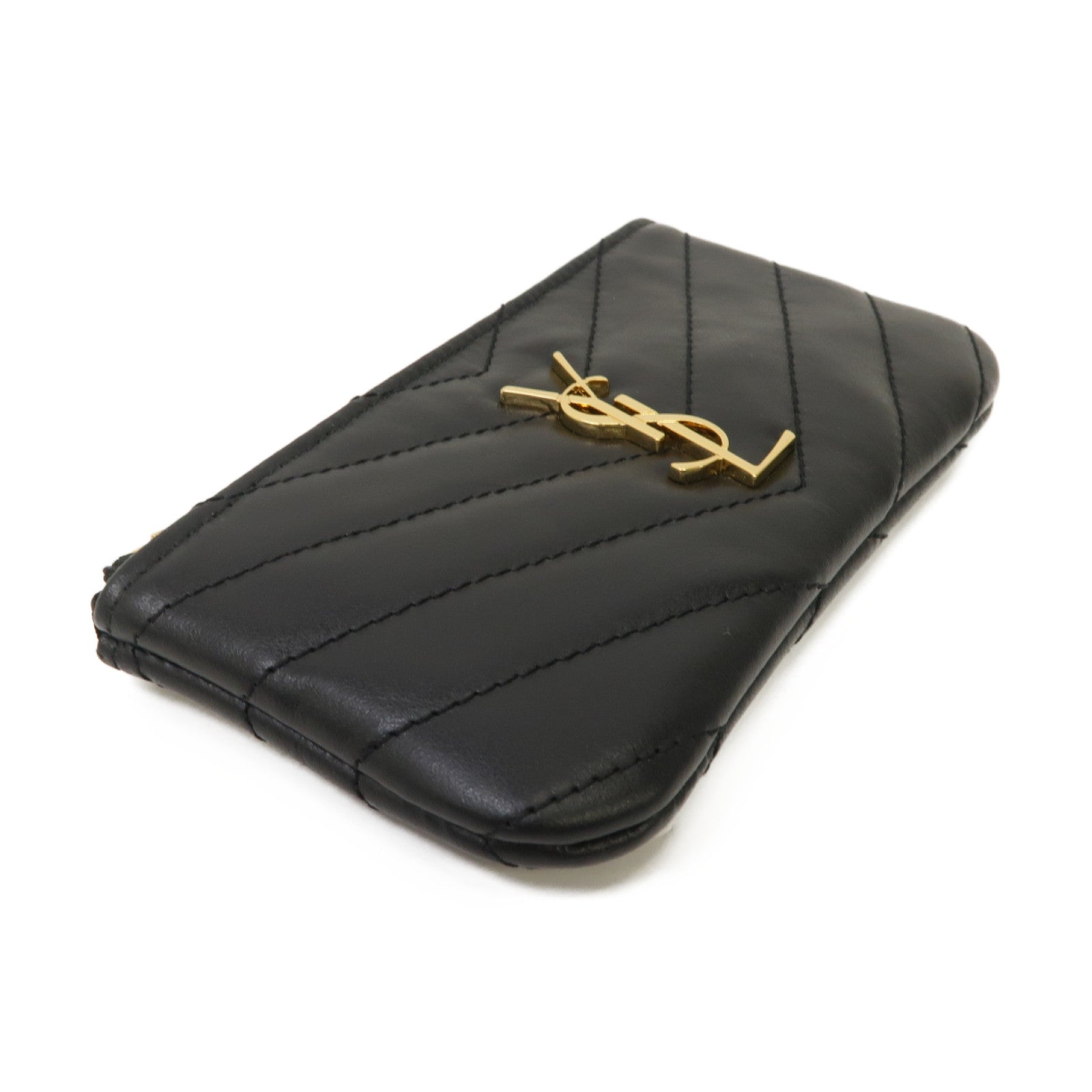 SAINT LAURENT 牛皮皮革Coin Case金扣零錢包黑色