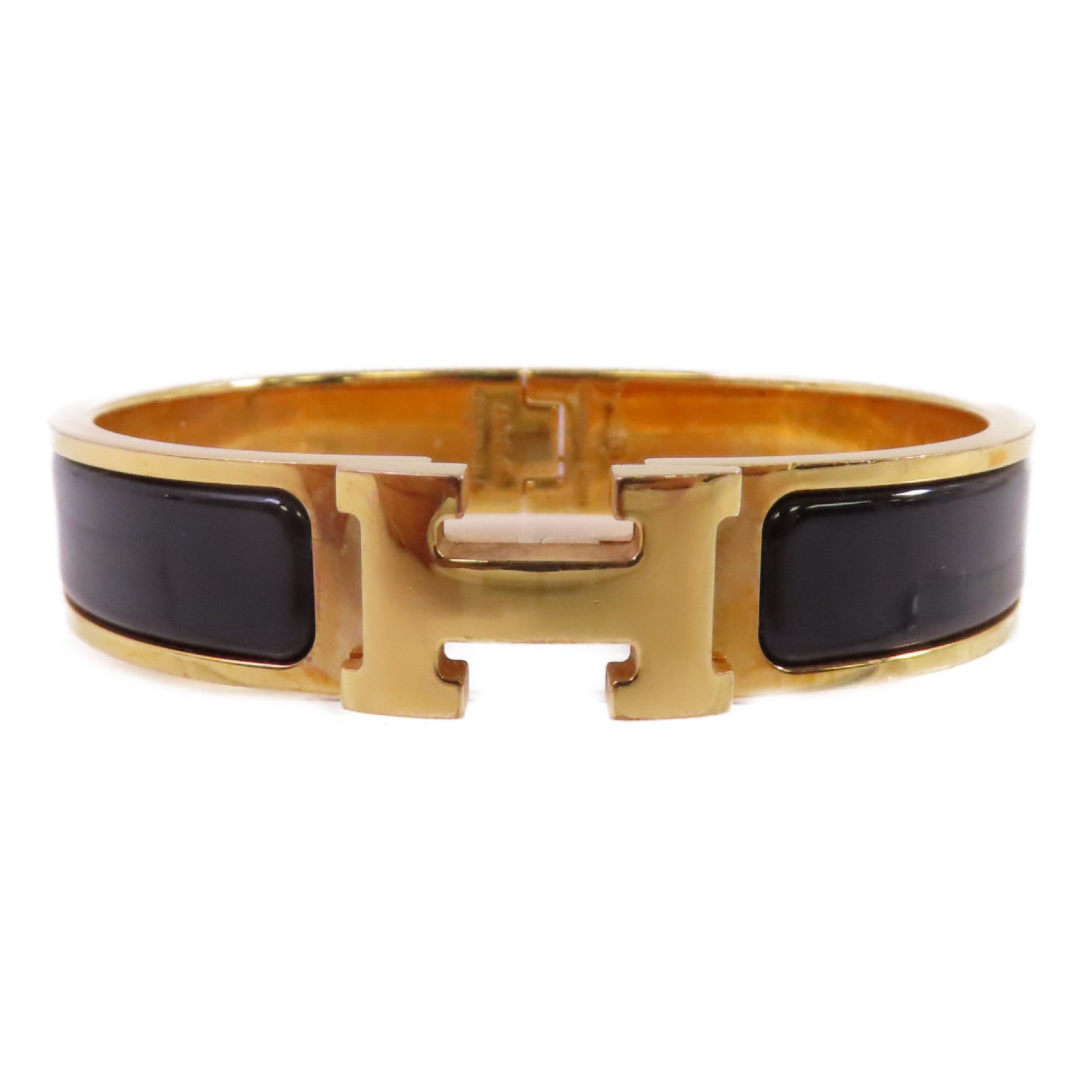 HERMES 金屬/琺瑯Clic-Clac HBracelet金扣手鐲黑色