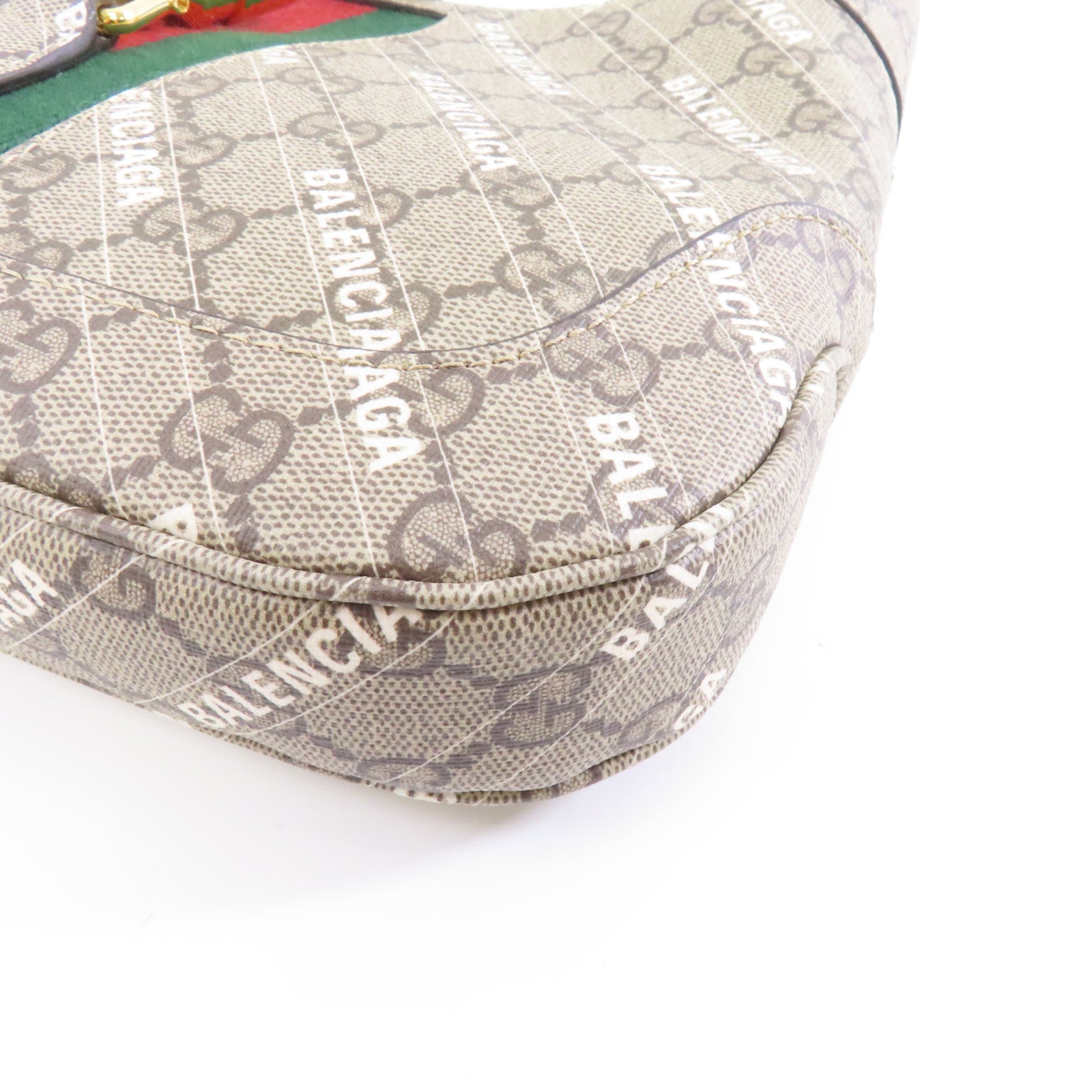 GUCCI 【激減優惠】塗層帆布Gucci X Balenciaga Shoulder Bag金扣肩背袋灰色/棕色