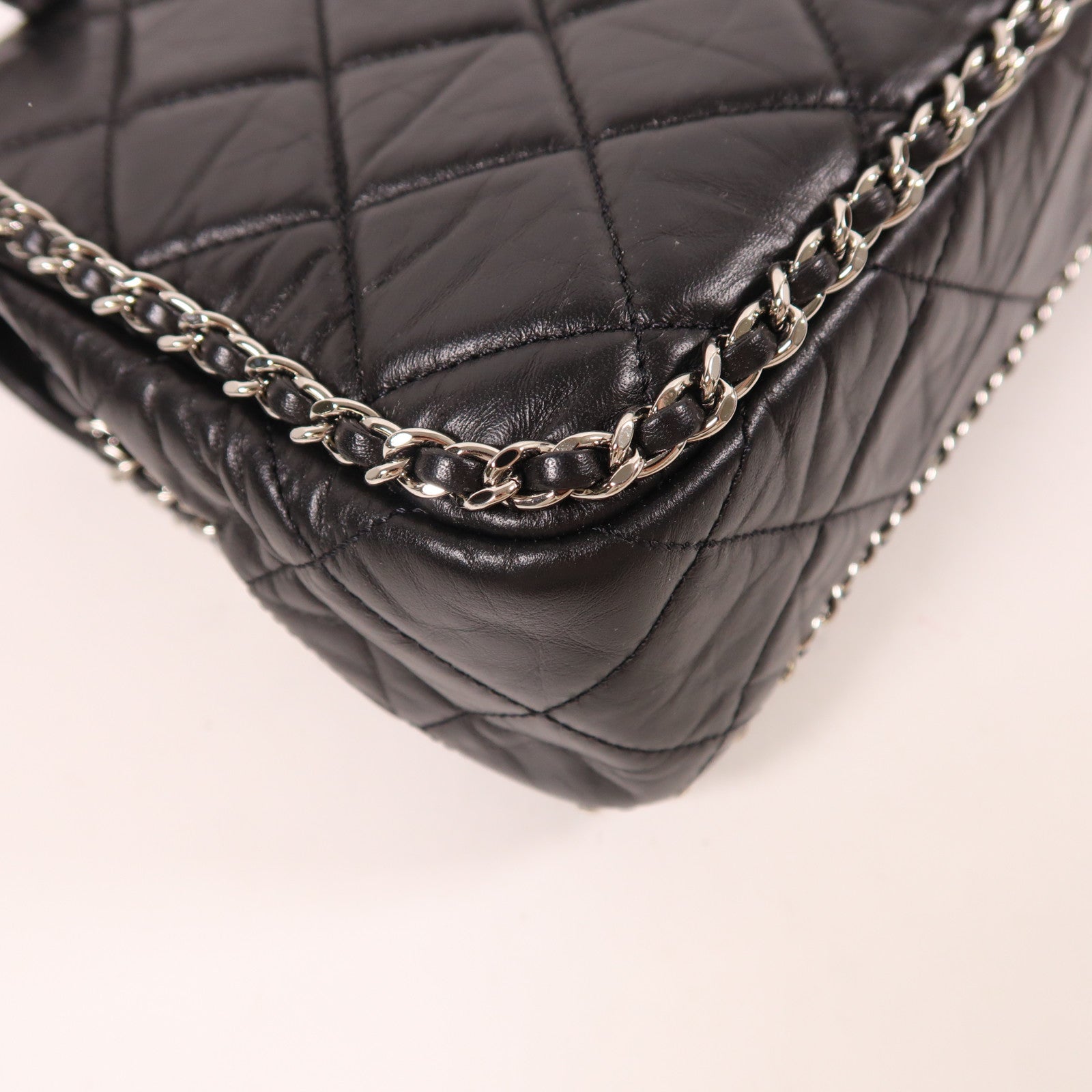 CHANEL 牛皮皮革Chain Shoulder銀扣鏈帶肩背袋