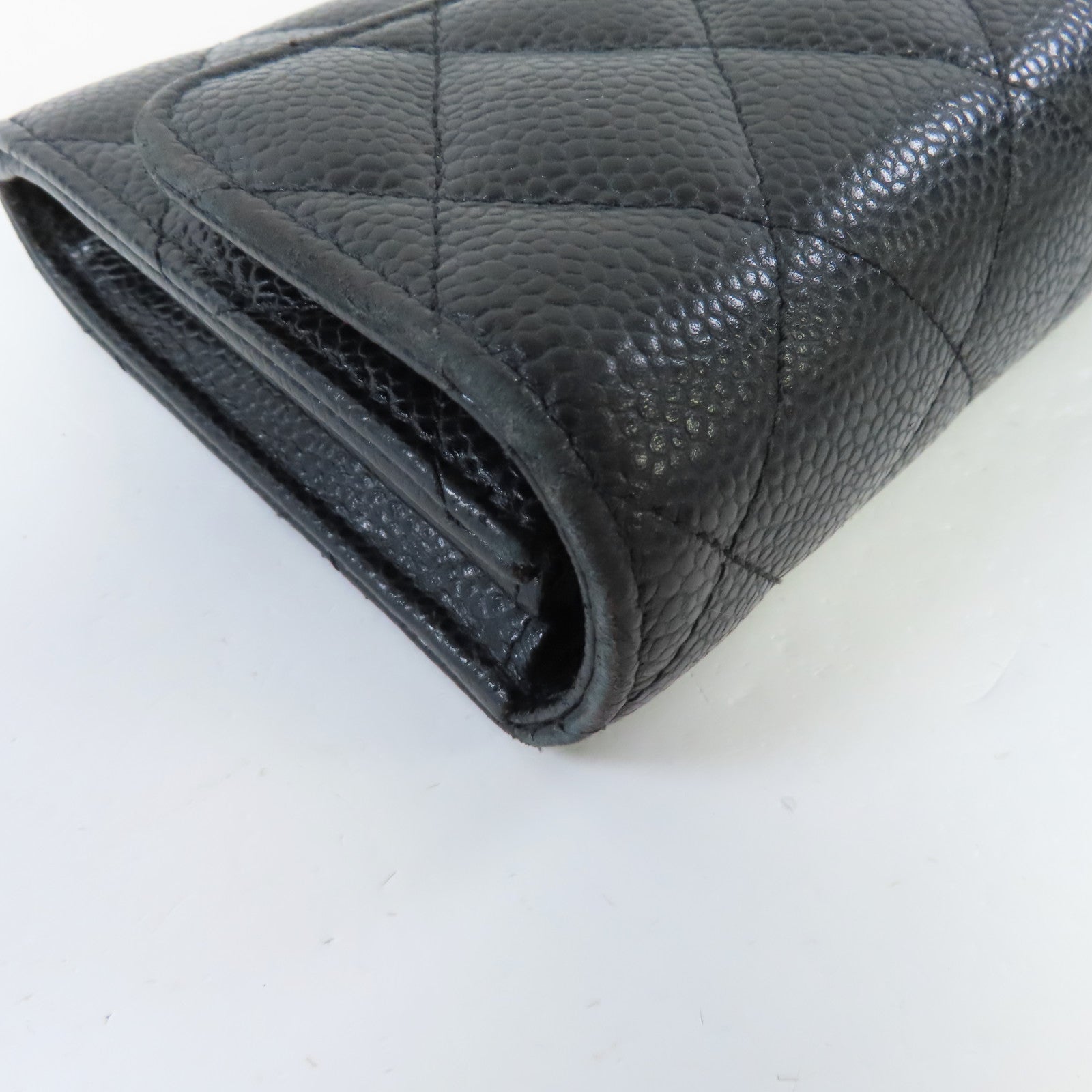 CHANEL 菱格Caviar皮革Long Wallet銀扣長錢包黑色