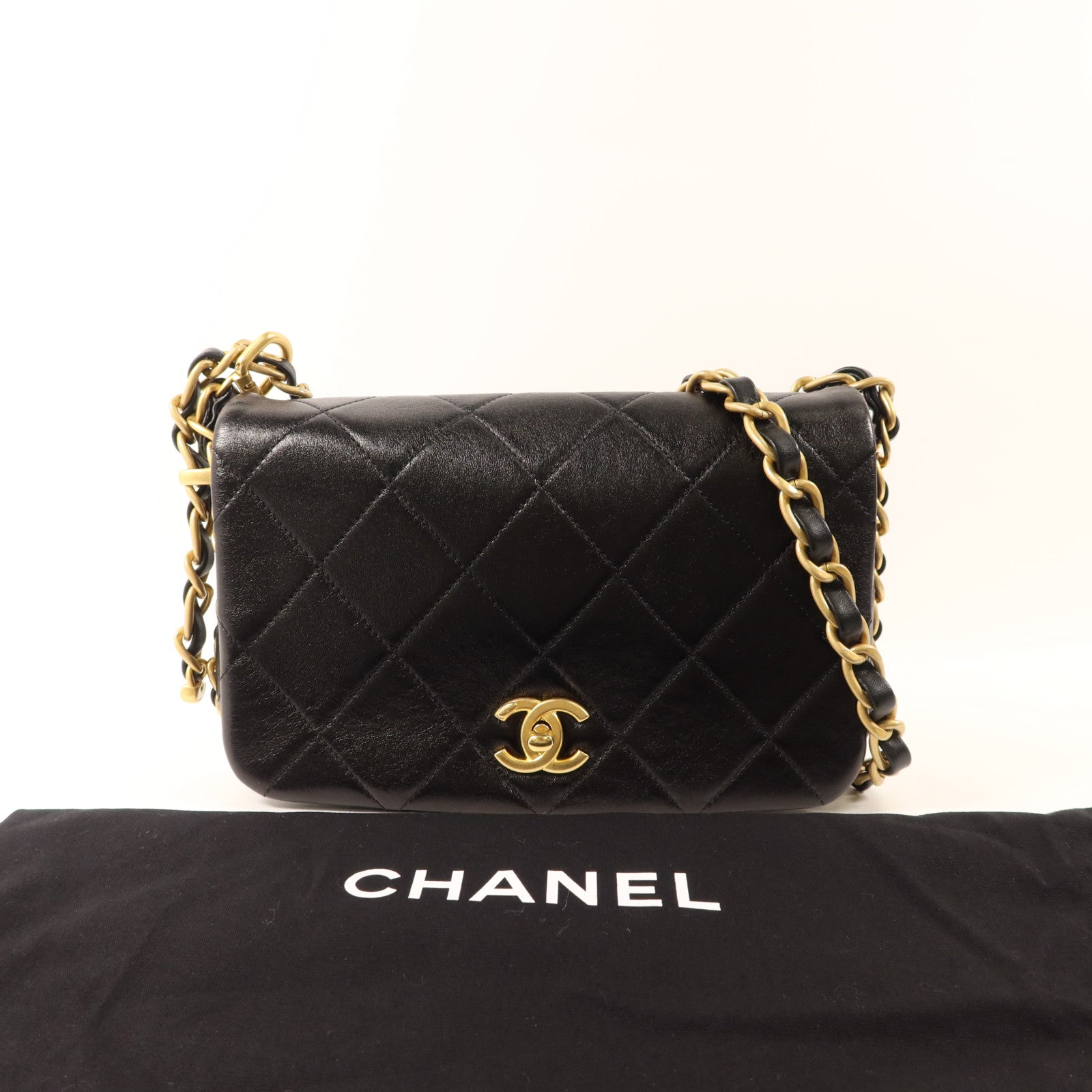 CHANEL 牛皮皮革Chain Shoulder金扣鏈帶肩背袋