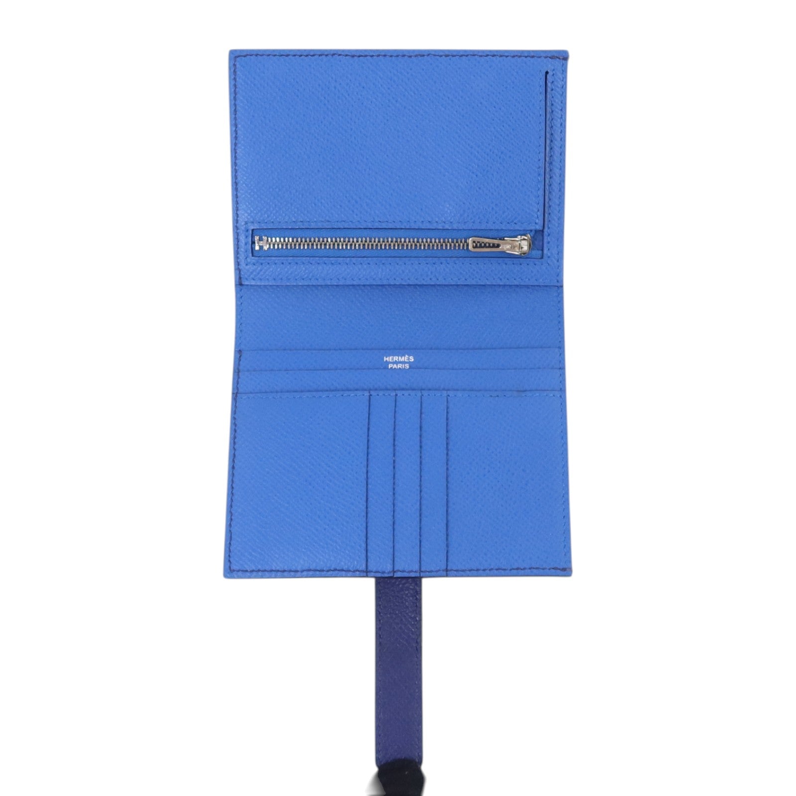 HERMES Epsom皮革Bearn Compact Wallet銀扣錢包Blue Encre