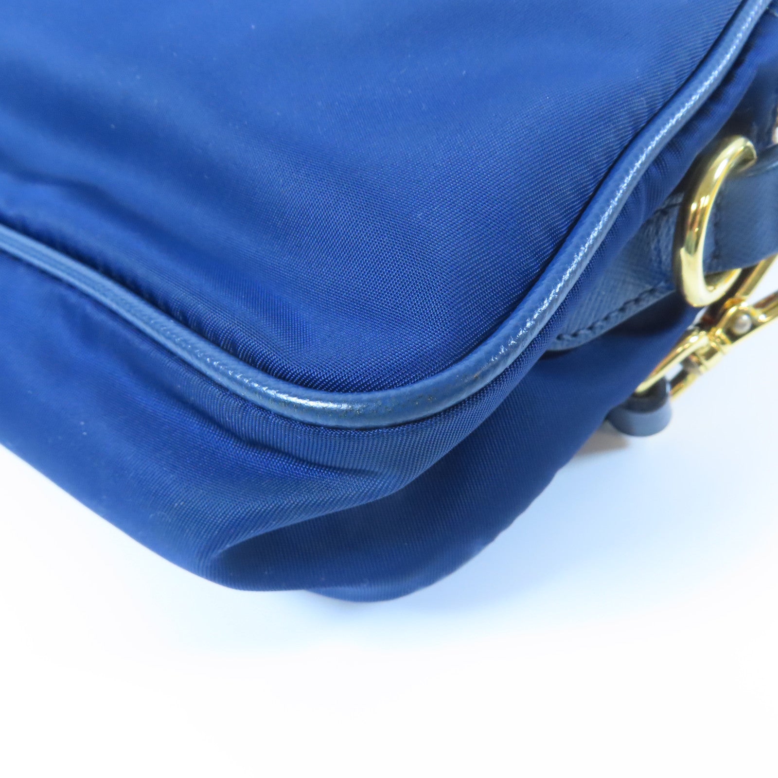 PRADA 【激減優惠】尼龍/皮革Tessuto Saffian Crossbody Pouch金扣肩背袋藍色