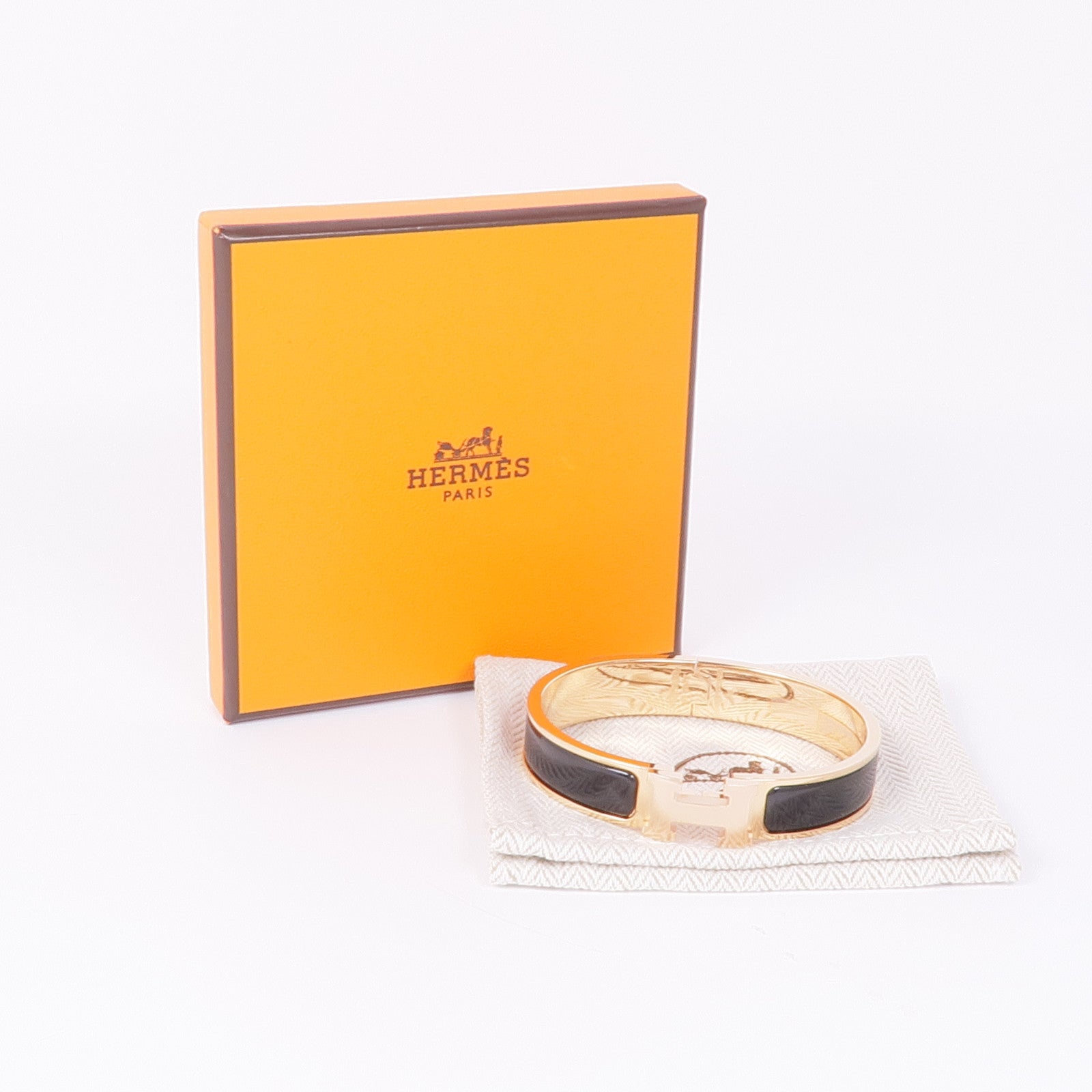 HERMES 金屬/琺瑯Clic H Bracelet手鐲Noir