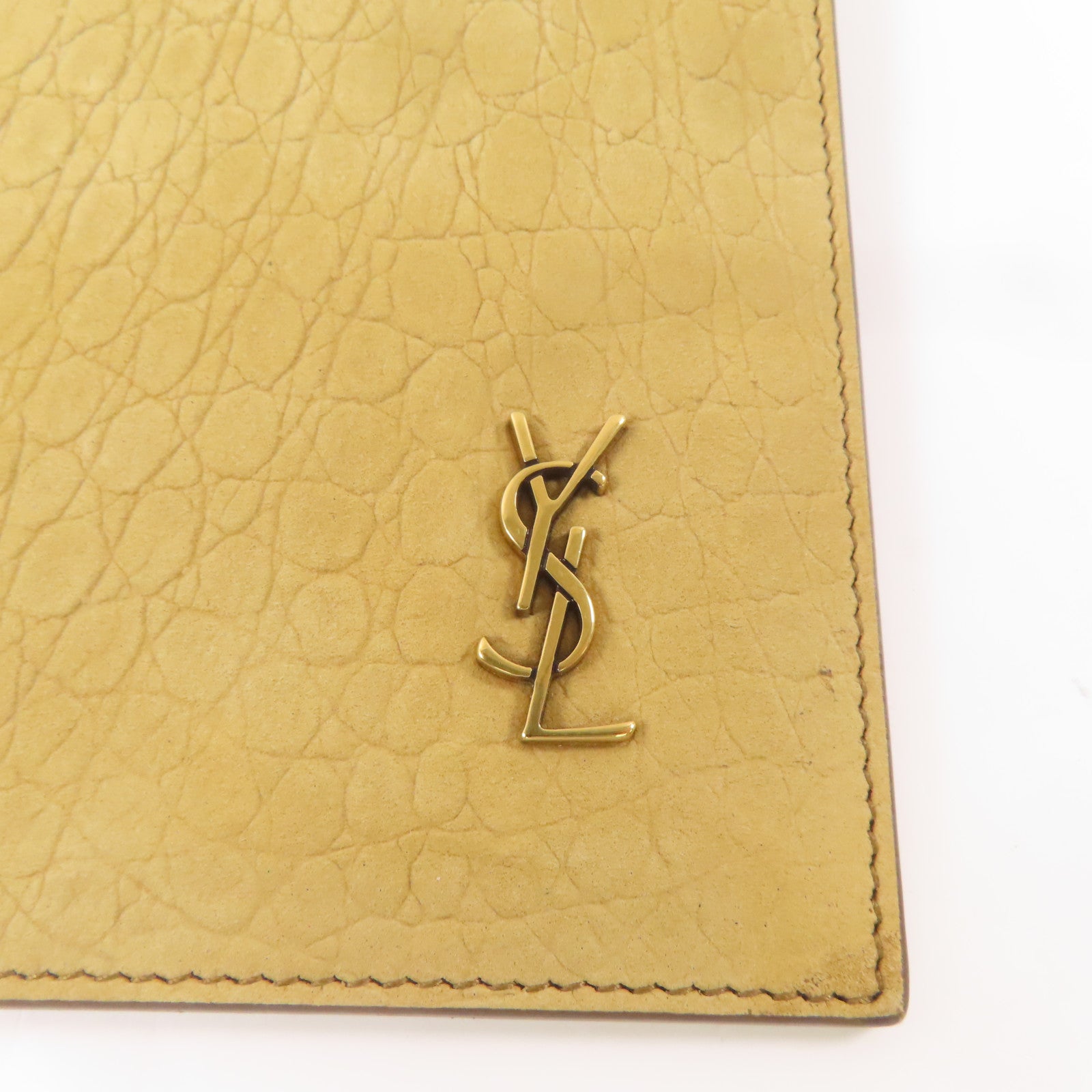 SAINT LAURENT 麂皮皮革Clutch金扣手拿包淺啡色