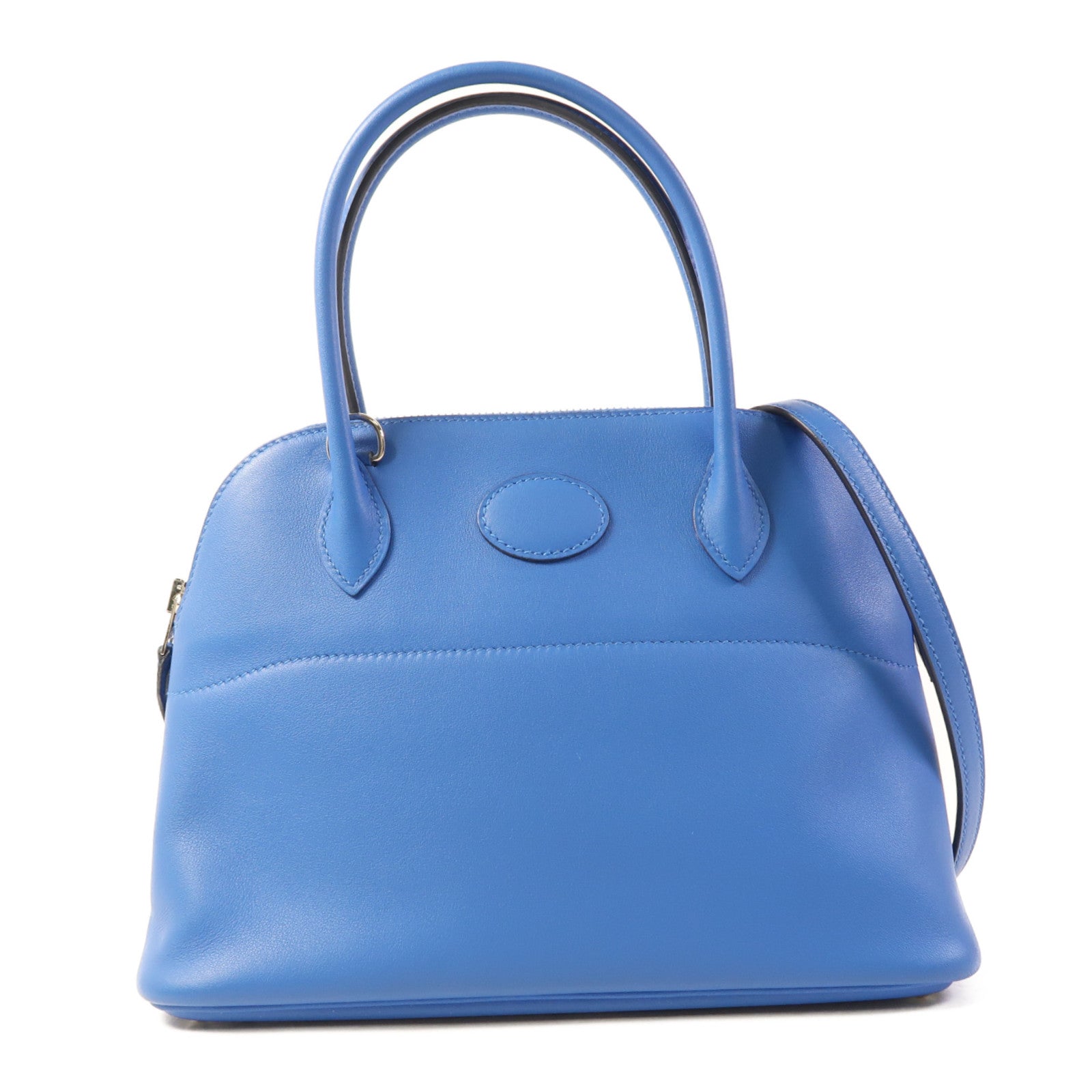 HERMES Swift皮革Bolide 27銀扣手挽肩背兩用袋Bleu Zanzibar
