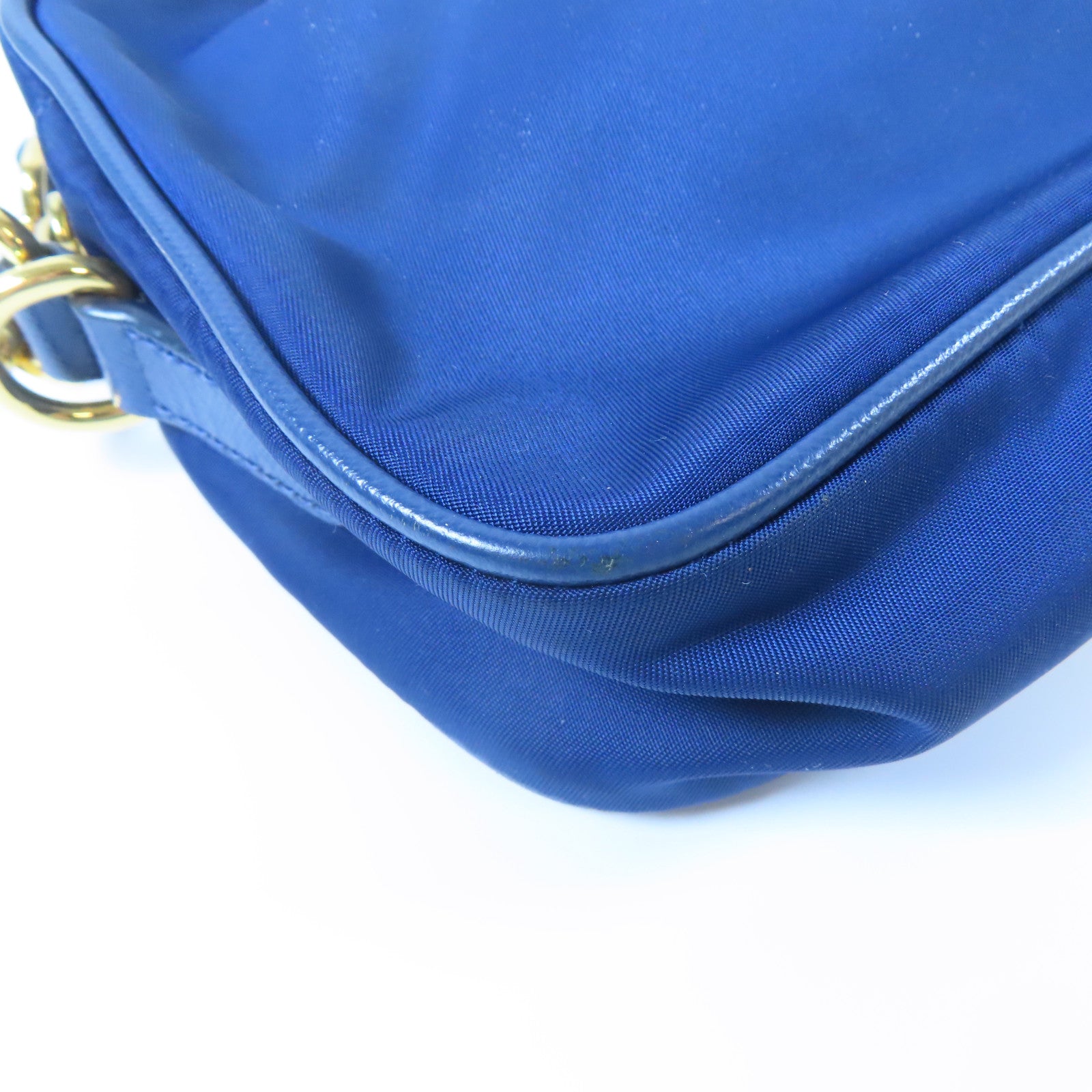 PRADA 【激減優惠】尼龍/皮革Tessuto Saffian Crossbody Pouch金扣肩背袋藍色