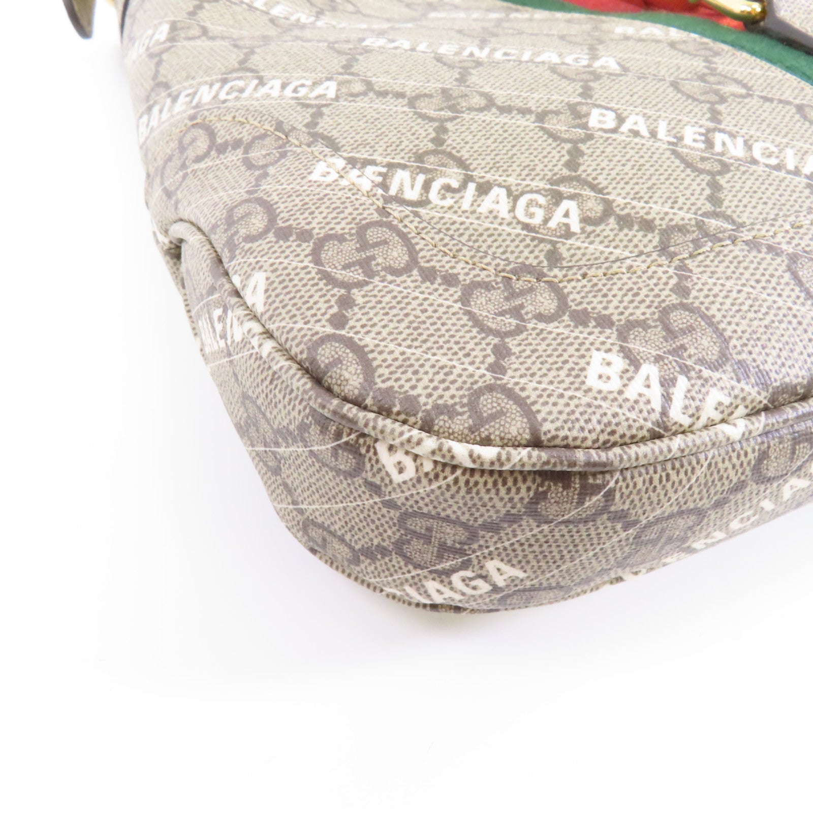 GUCCI 【激減優惠】塗層帆布Gucci X Balenciaga Shoulder Bag金扣肩背袋灰色/棕色