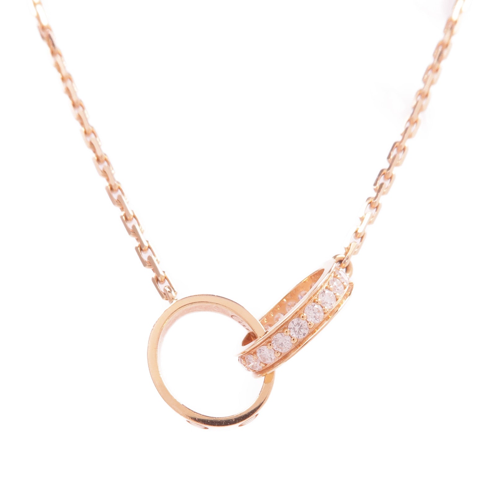 CARTIER 18K玫瑰金Love Pendant Half-Paved鑽石項鍊