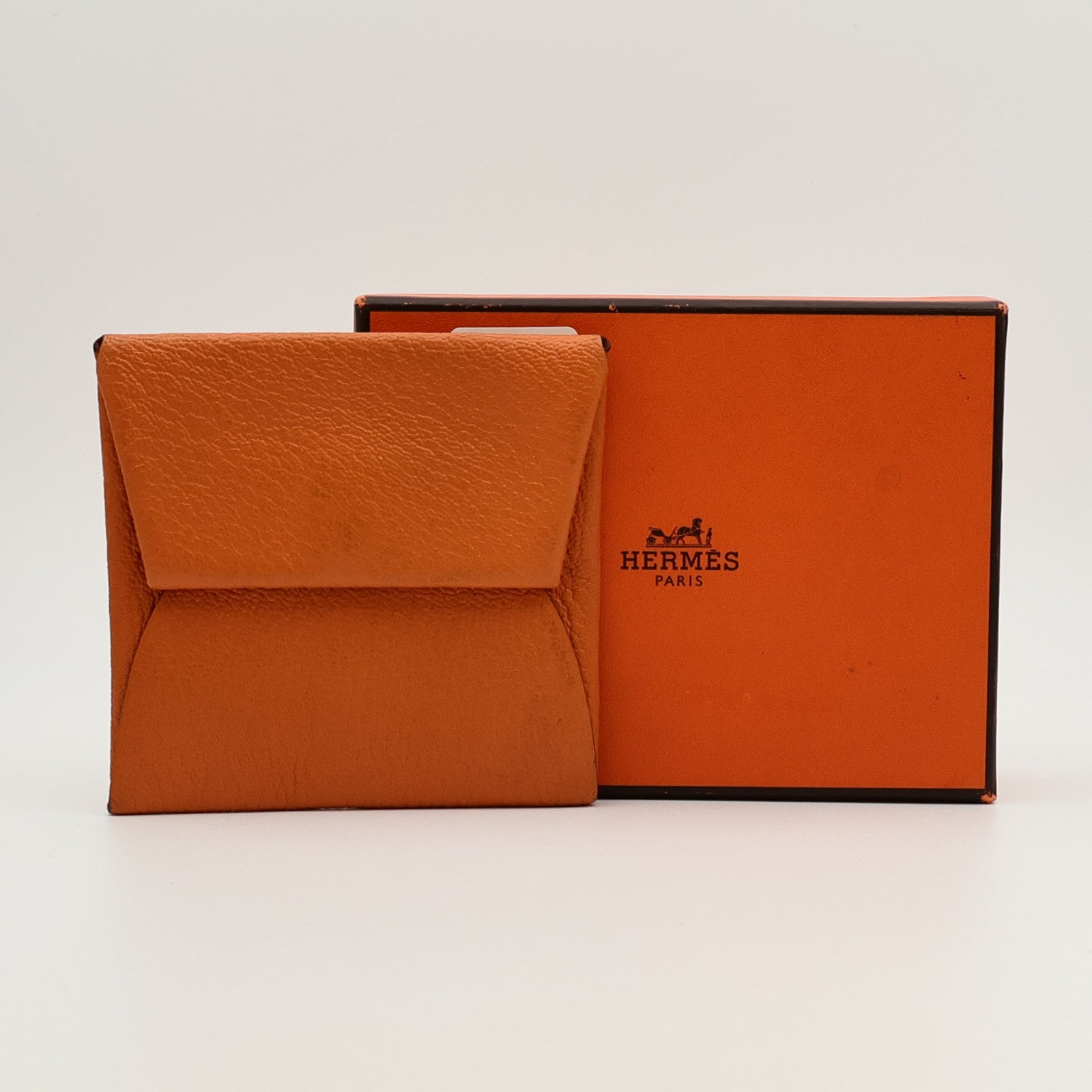 HERMES Chevre皮革Bastia Coin Case銀扣零錢包Orange
