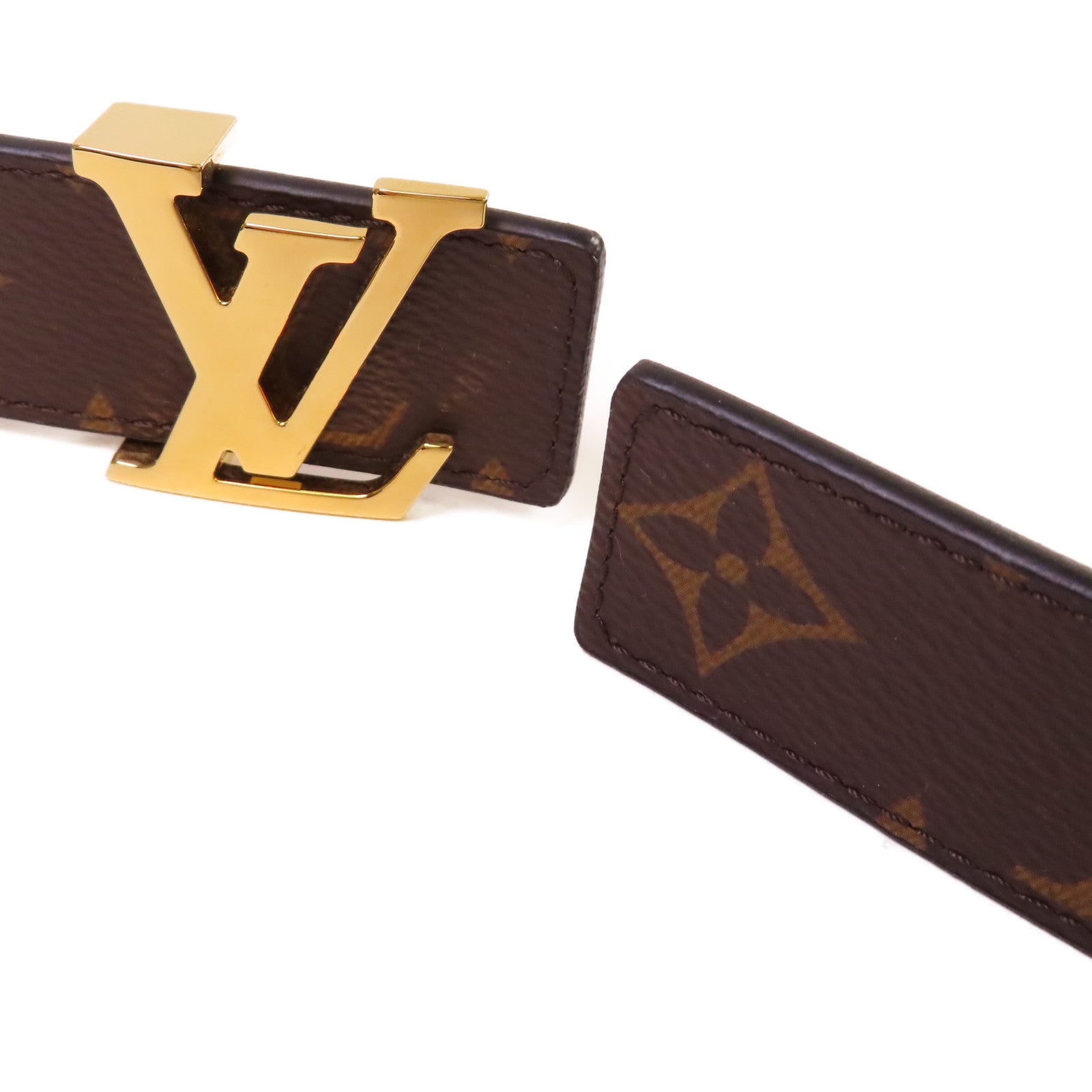 LOUIS VUITTON Monogram Reversible Initiales Belt LV Buckle金扣皮帶啡色
