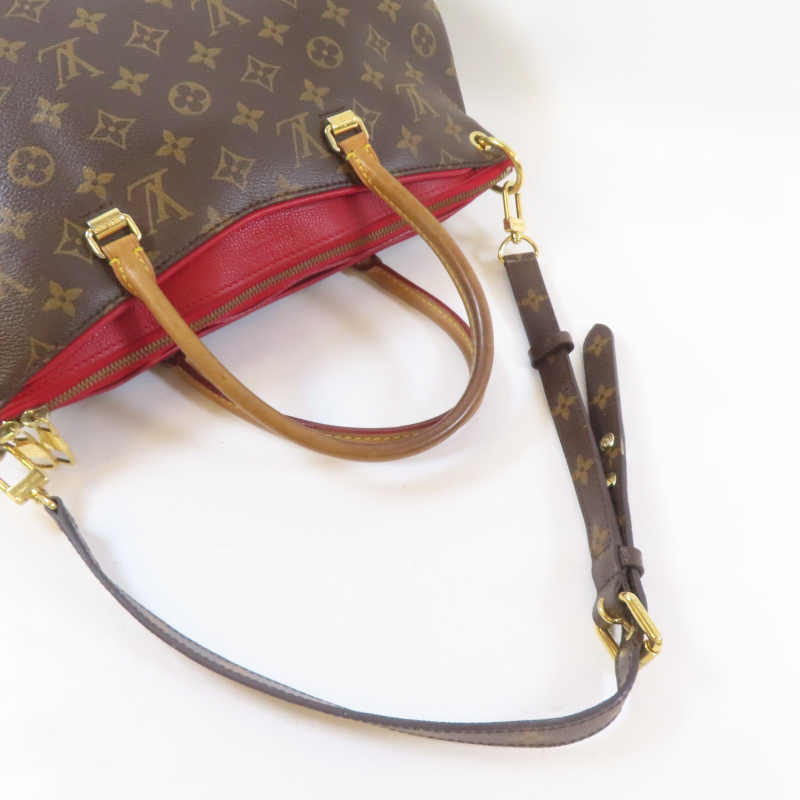 LOUIS VUITTON 【激減優惠】Monogram Pallas MM金扣手挽肩背兩用袋啡色/紅色