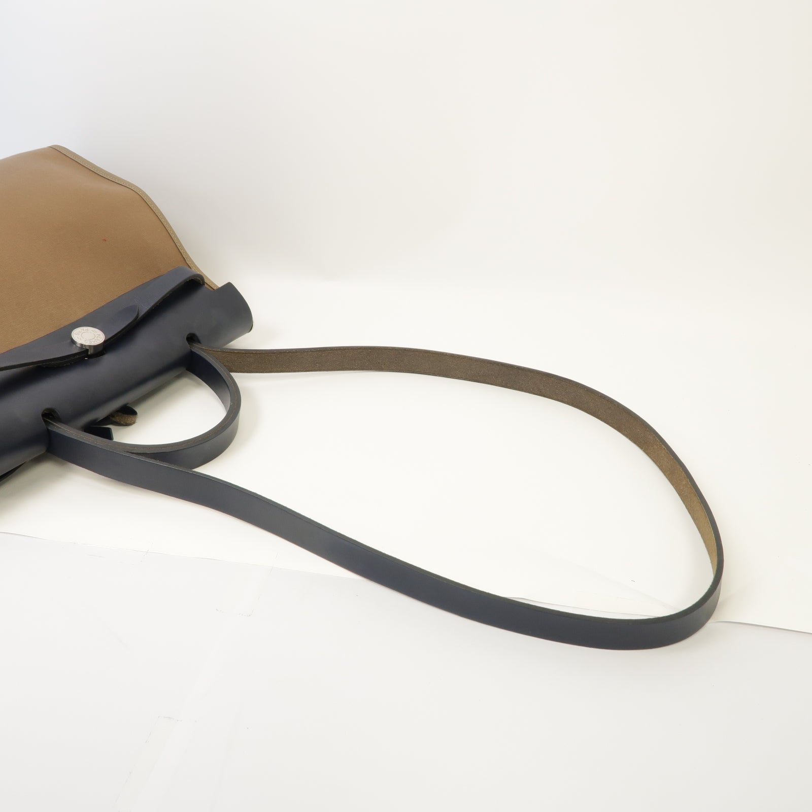 HERMES 【激減優惠】帆布/皮革Herbag PM銀扣手挽肩背兩用袋啡色/深藍色