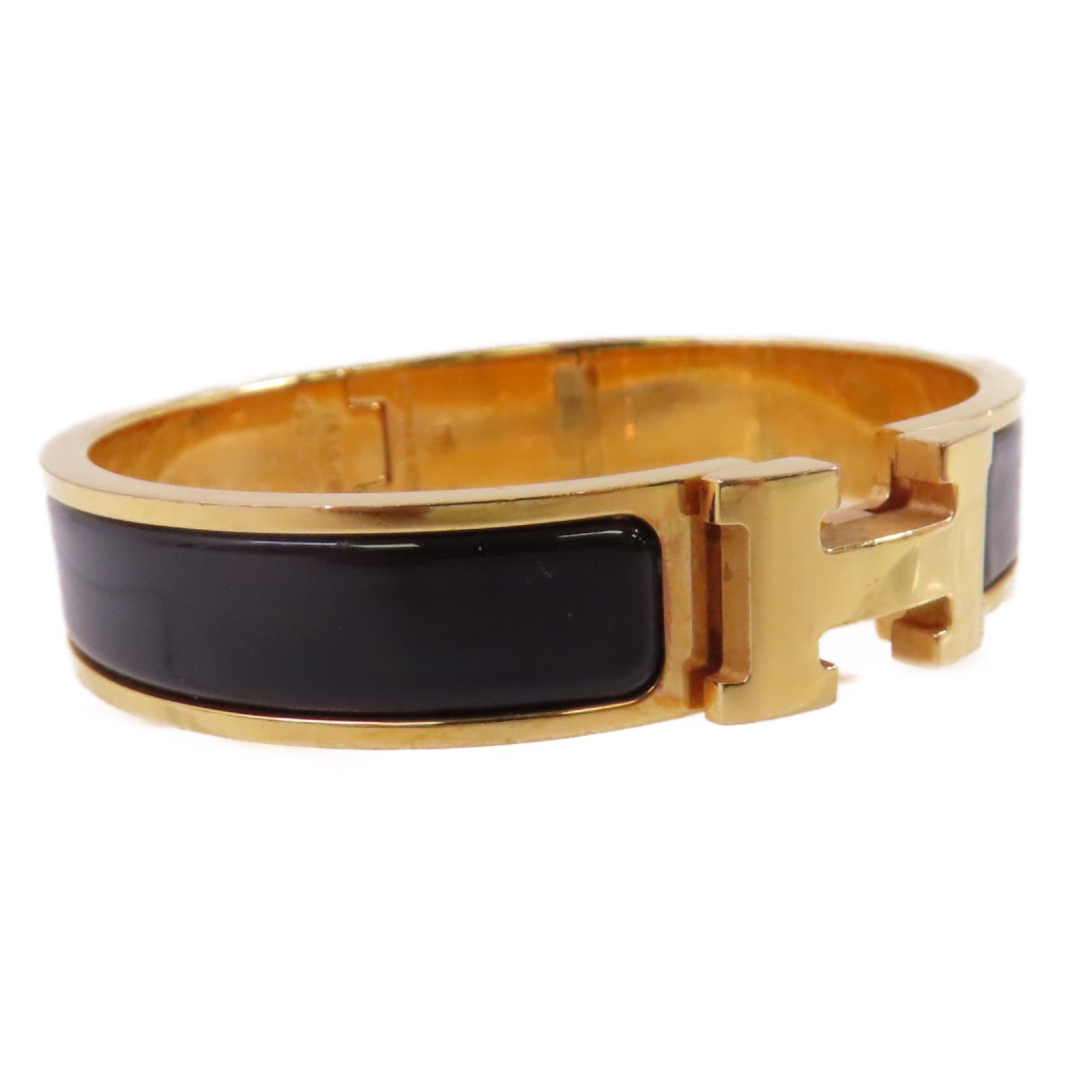 HERMES 金屬/琺瑯Clic-Clac HBracelet金扣手鐲黑色