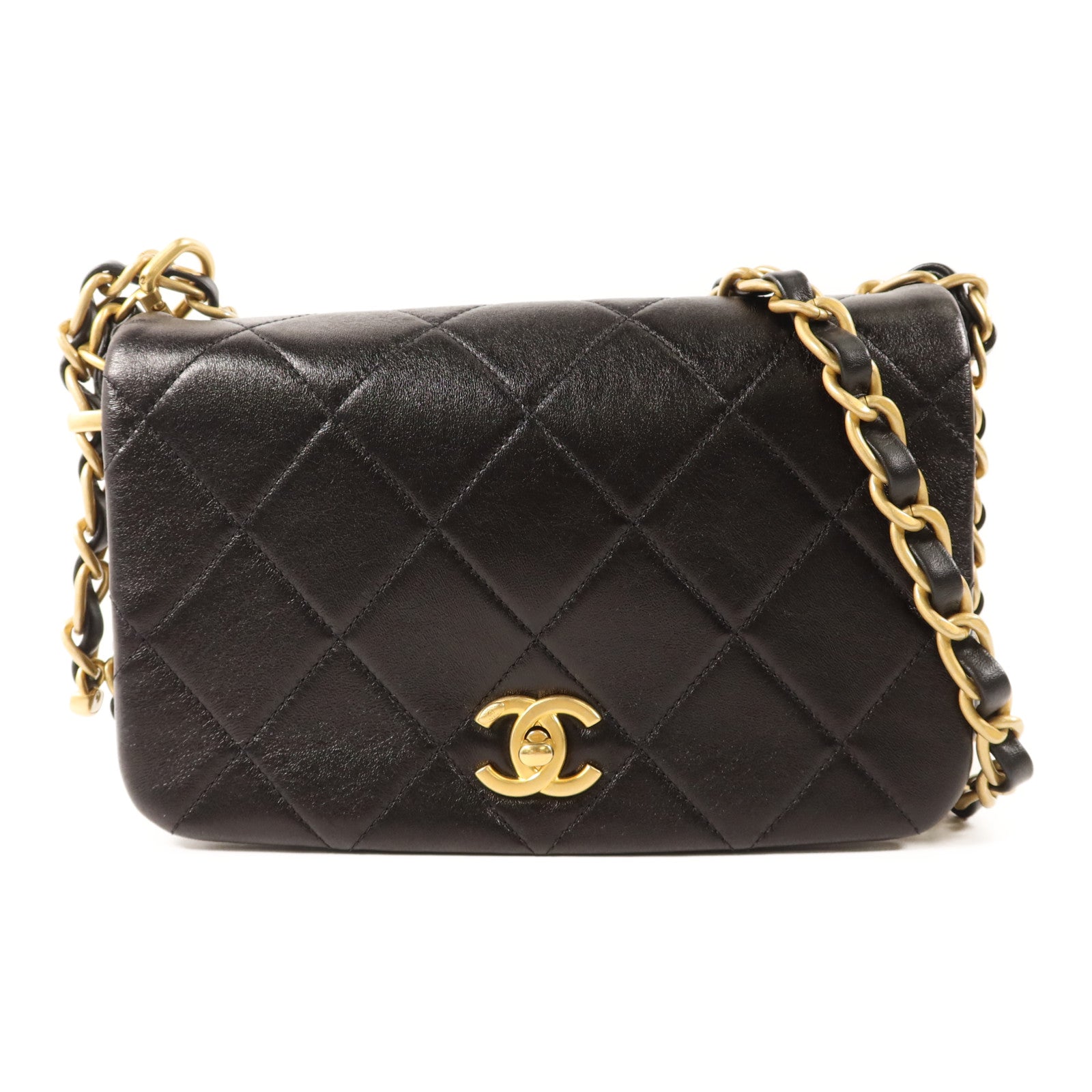CHANEL 牛皮皮革Chain Shoulder金扣鏈帶肩背袋