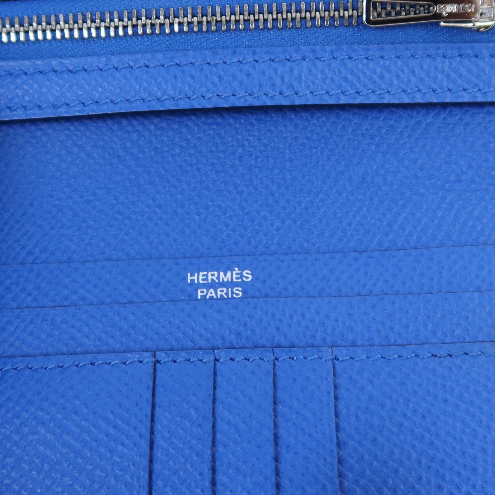 HERMES Epsom皮革Bearn Compact Wallet銀扣錢包Blue Encre
