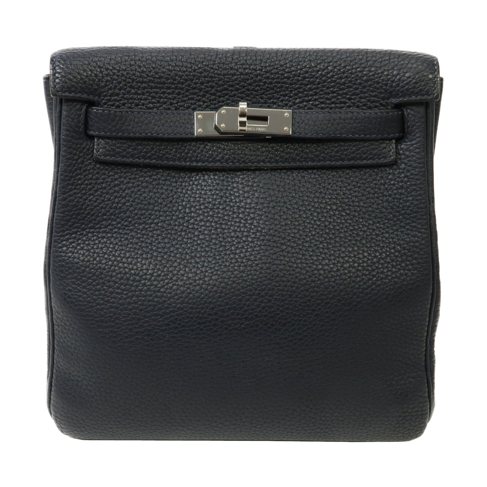 HERMES Clemence皮革Kelly Ado II銀扣背包Bleu Nuit/午夜藍色