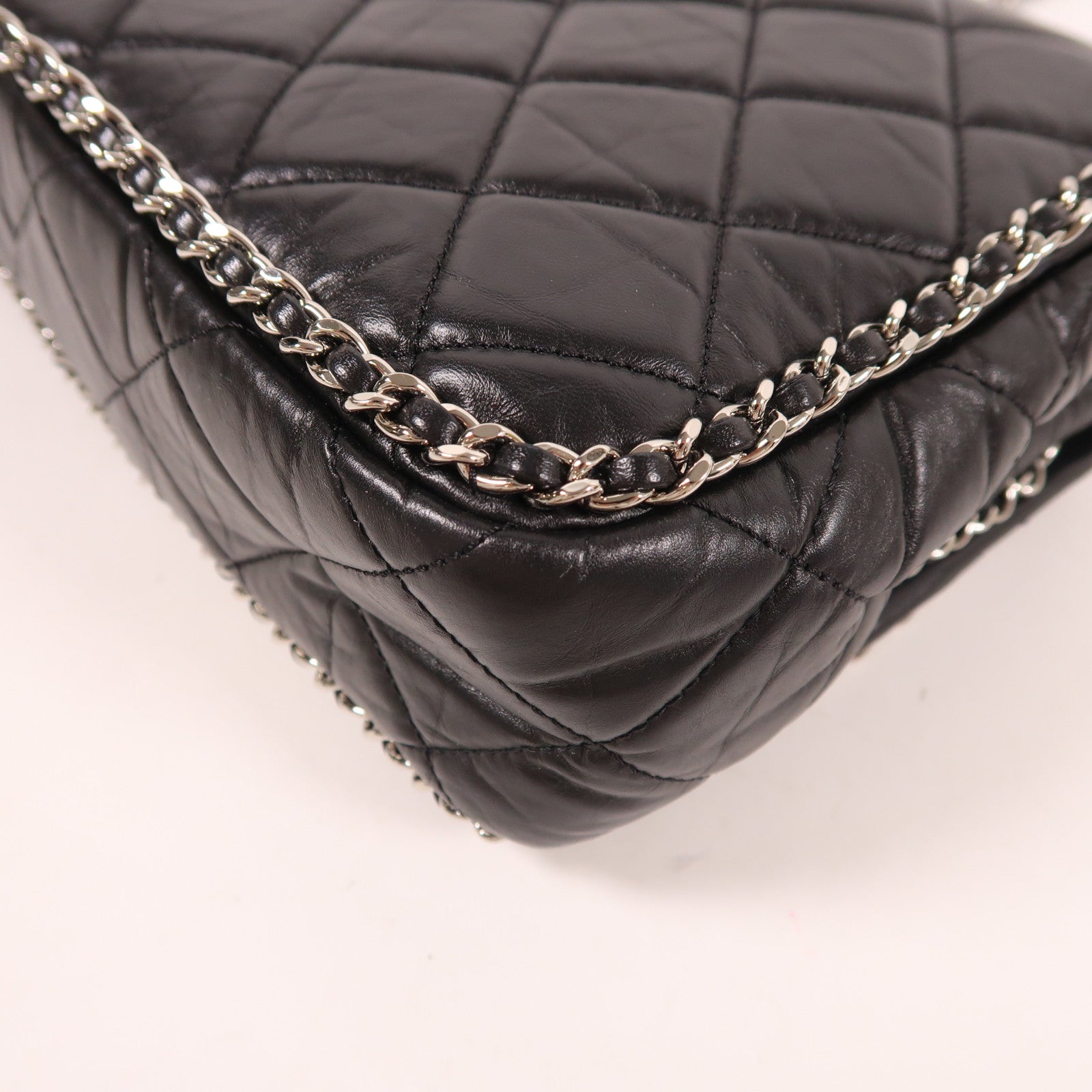 CHANEL 牛皮皮革Chain Shoulder銀扣鏈帶肩背袋