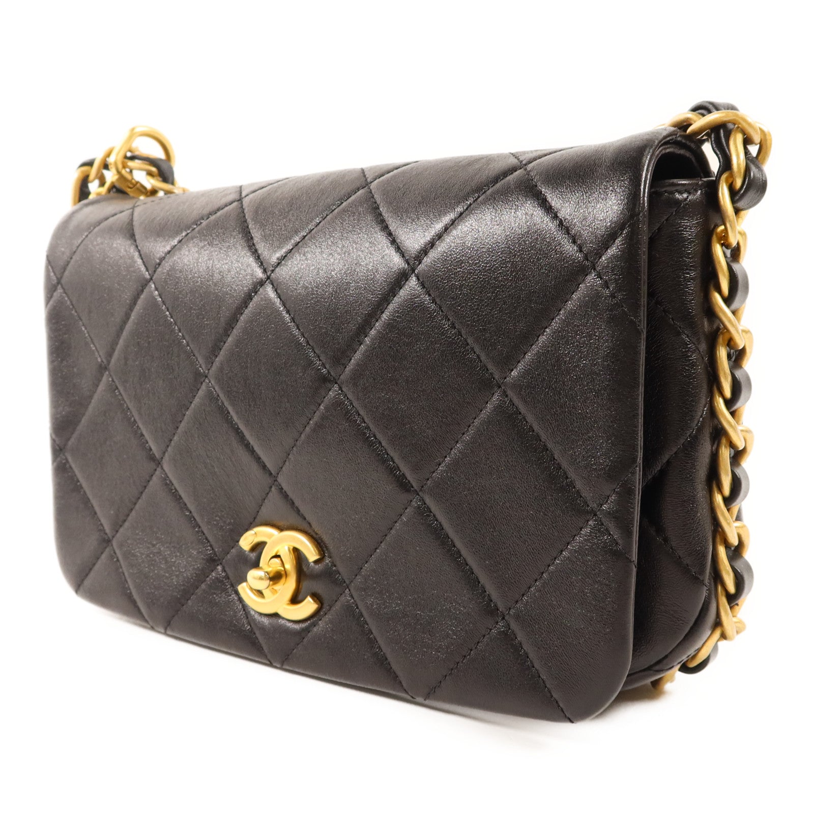 CHANEL 牛皮皮革Chain Shoulder金扣鏈帶肩背袋