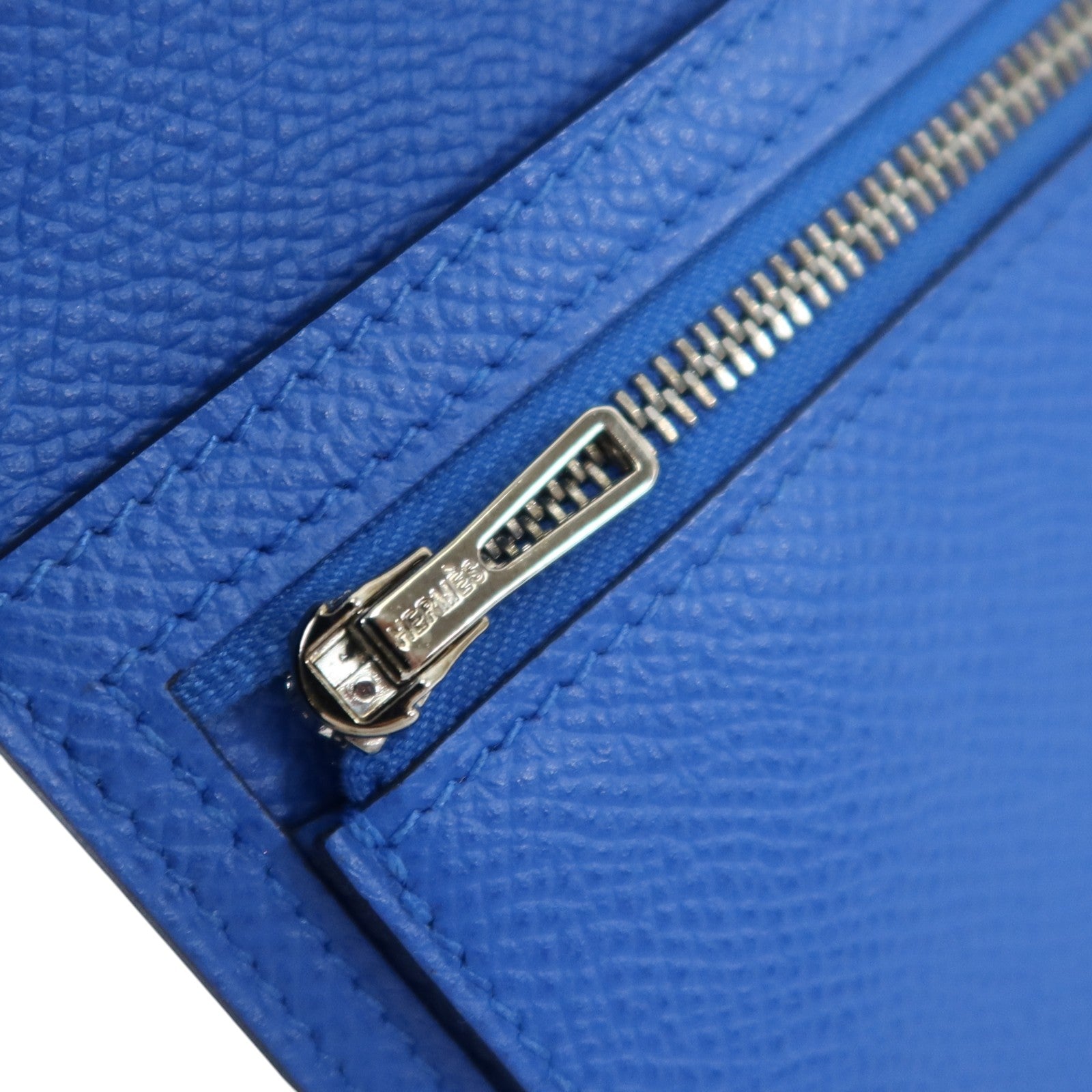 HERMES Epsom皮革Bearn Compact Wallet銀扣錢包Blue Encre
