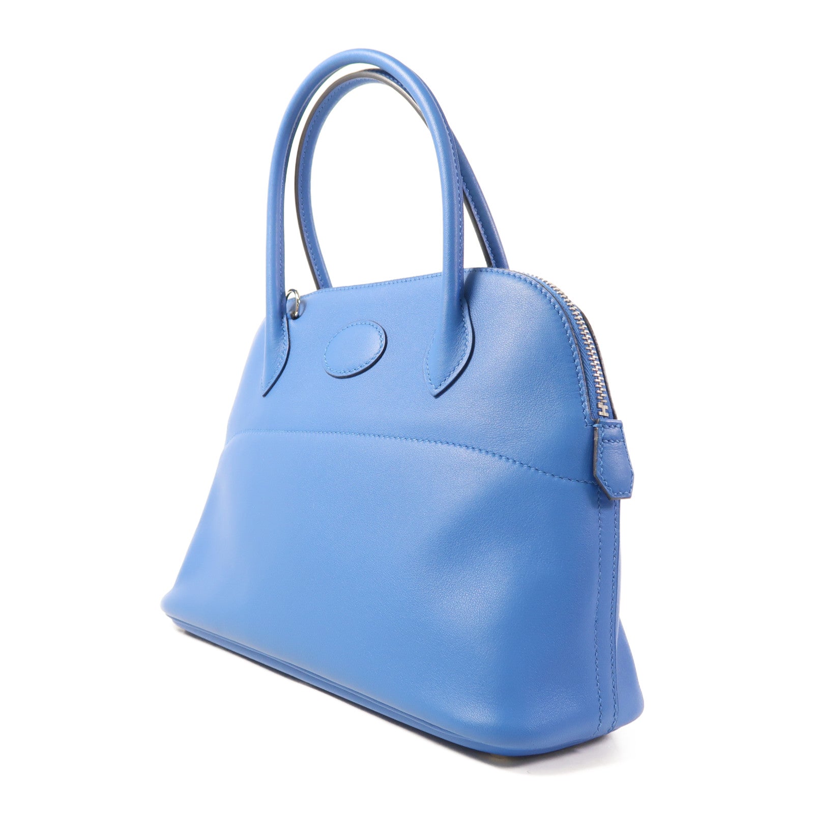 HERMES Swift皮革Bolide 27銀扣手挽肩背兩用袋Bleu Zanzibar